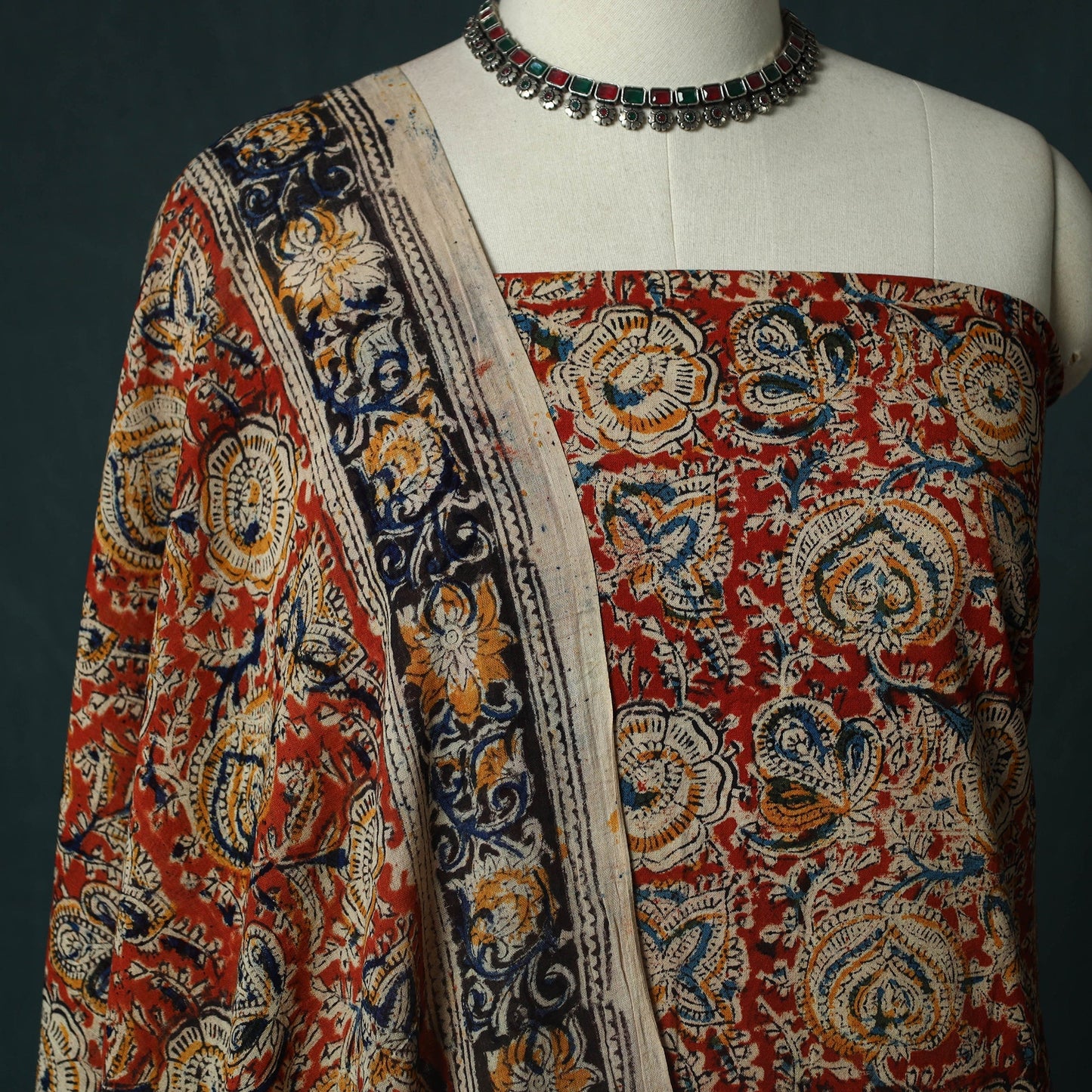 Pedana hand block print natural dyed cotton kalamkari 2pc