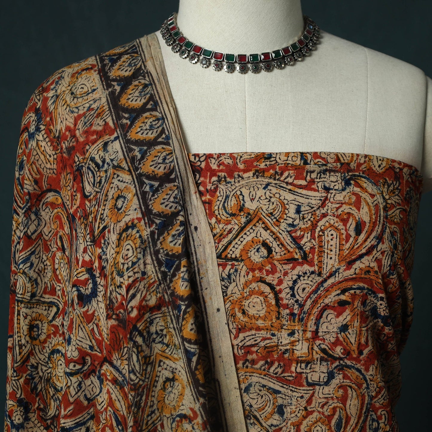 Pedana hand block print natural dyed cotton kalamkari 2pc