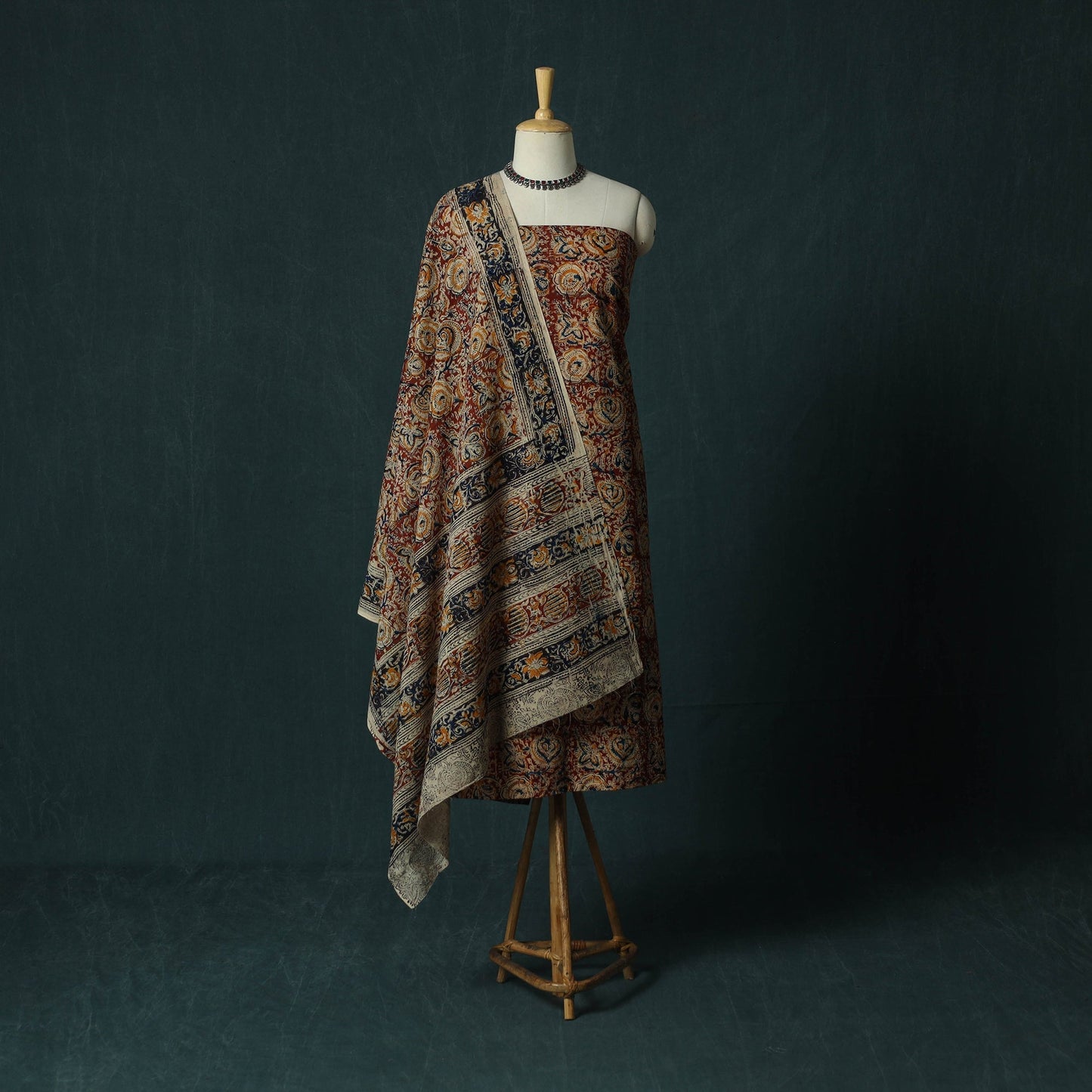 Pedana hand block print natural dyed cotton kalamkari 2pc