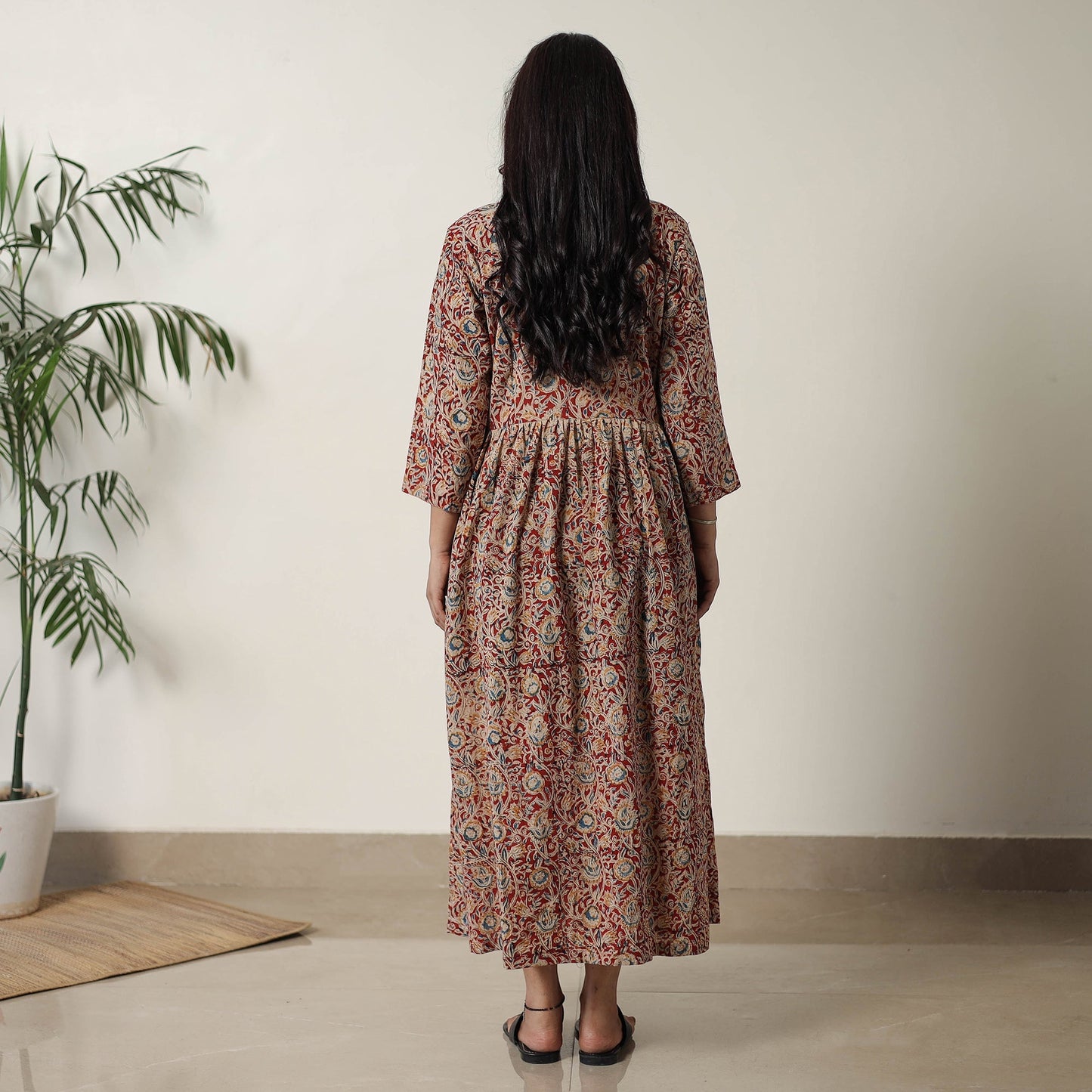 Pedana Kalamkari Block Printed Cotton Flared Dress 06