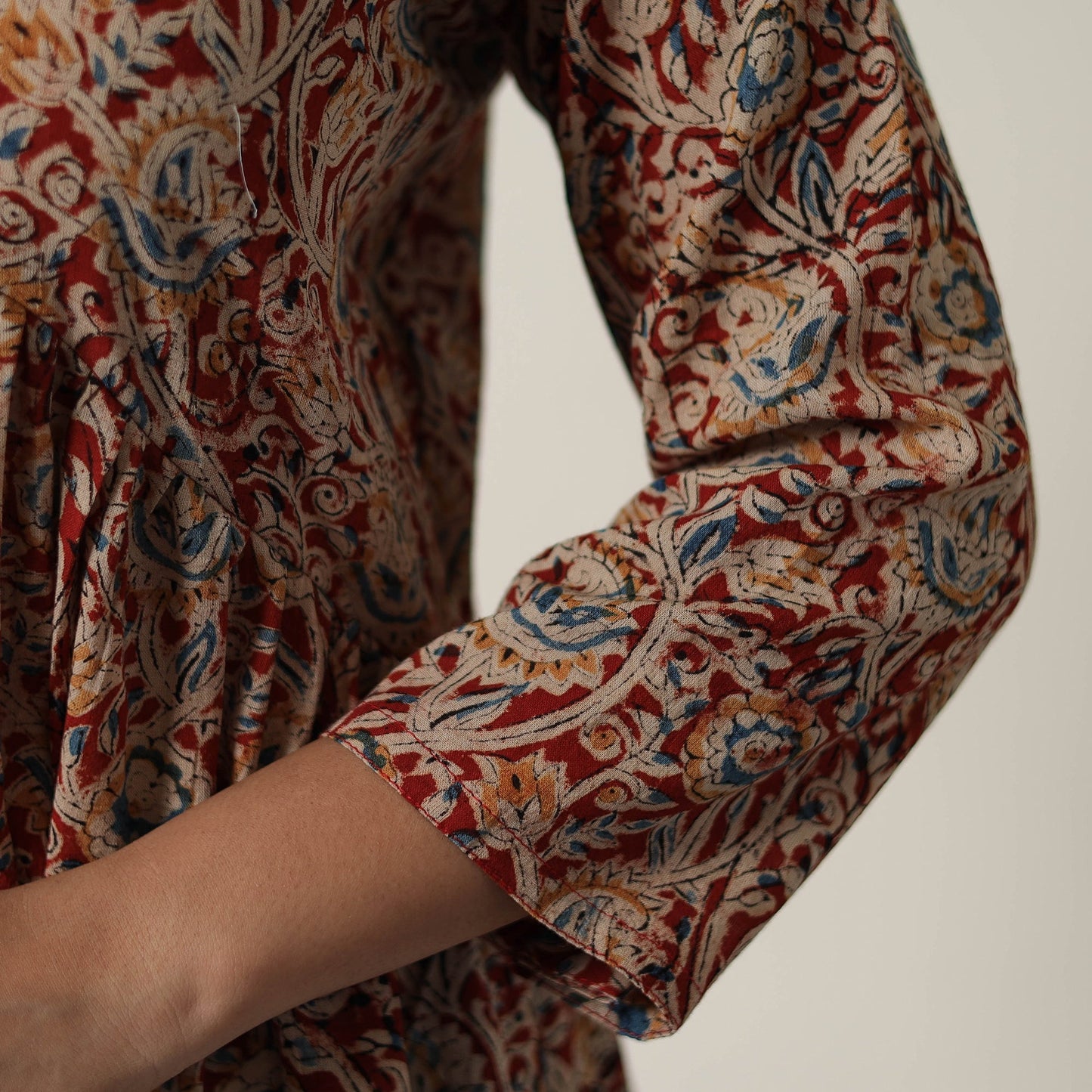 Pedana Kalamkari Block Printed Cotton Flared Dress 06