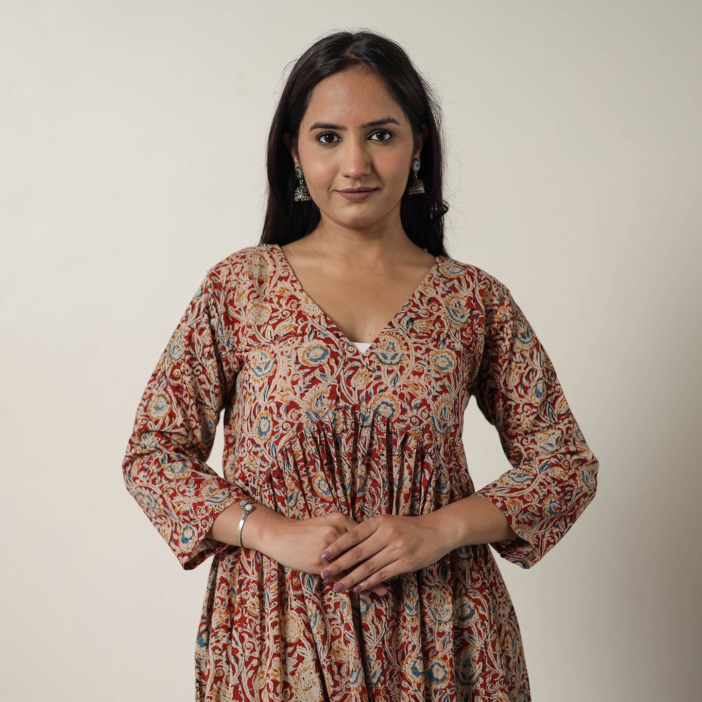 Pedana Kalamkari Block Printed Cotton Flared Dress 06