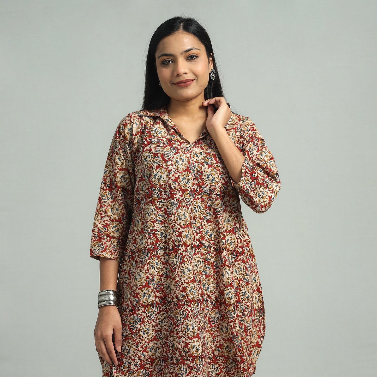 Red - Pedana Kalamkari Block Printed Cotton Co-Ord Set