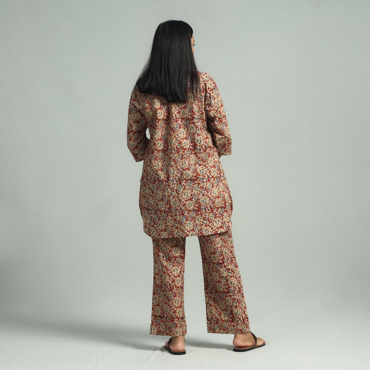Red - Pedana Kalamkari Block Printed Cotton Co-Ord Set