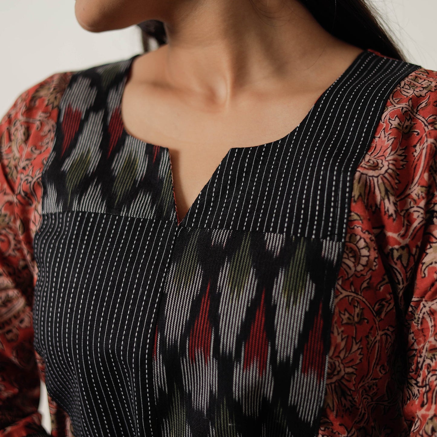 Buy Pedana Kalamkari Block Printed Cotton Straight Kurta with Patchwork 02 Online at iTokri.com