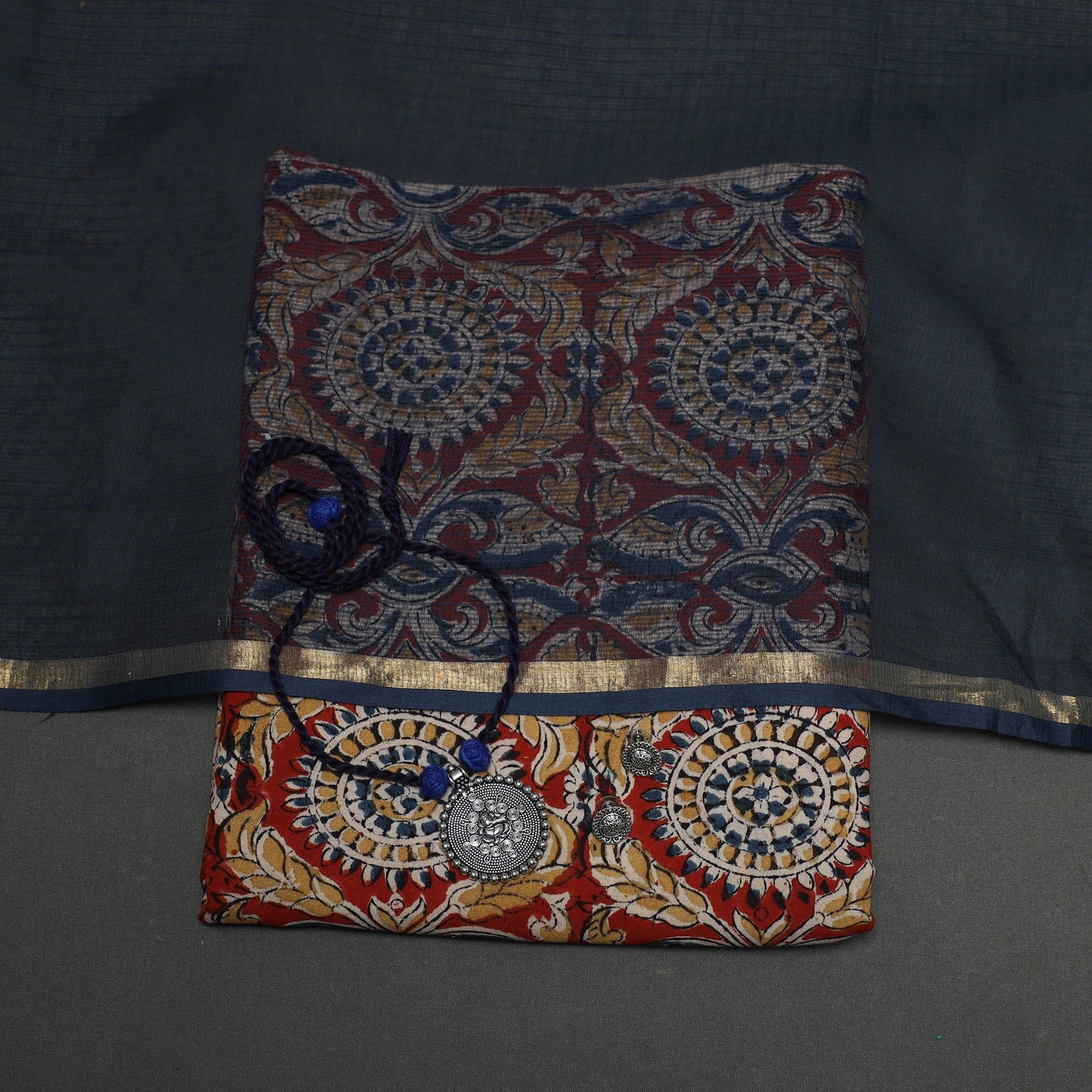 Pedana kalamkari hand block print natural dyed cotton 2pc