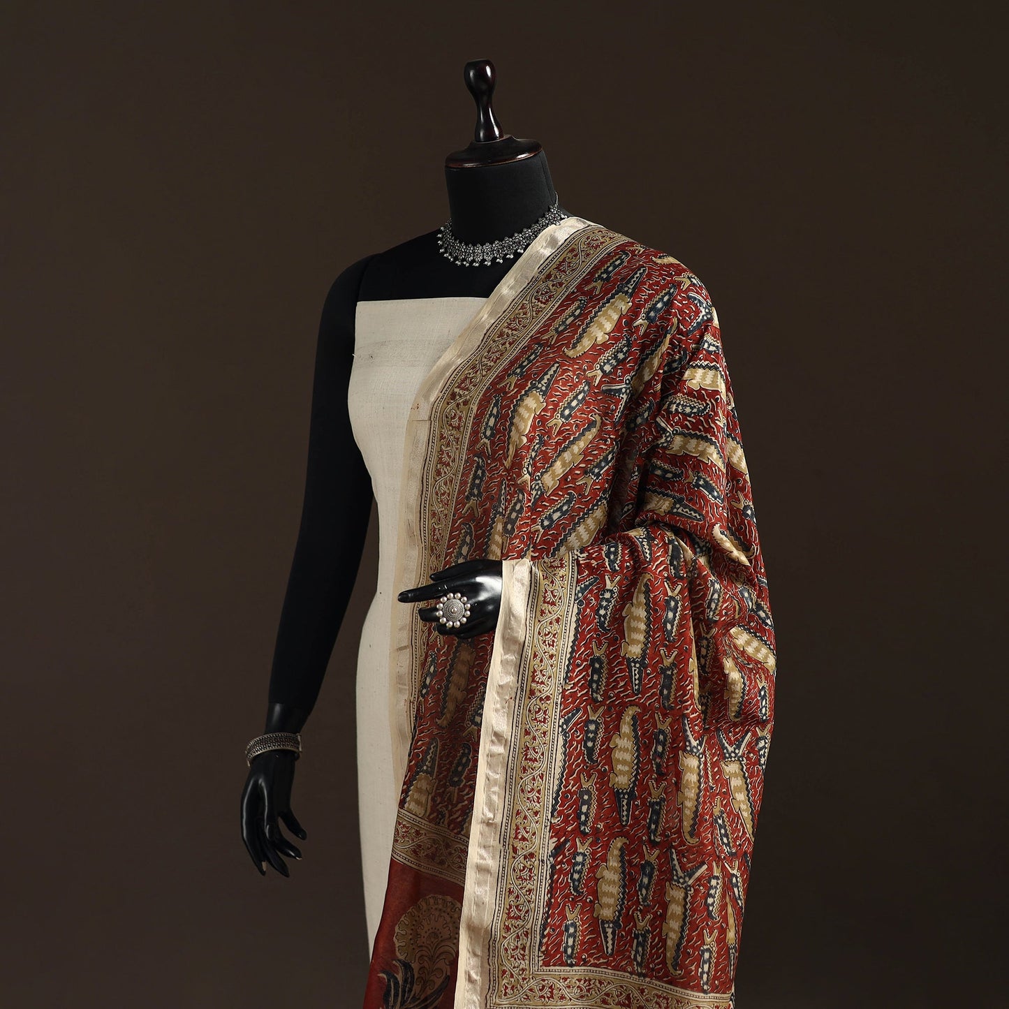 Orange - pedana natural dyed hand kalamkari dupatta