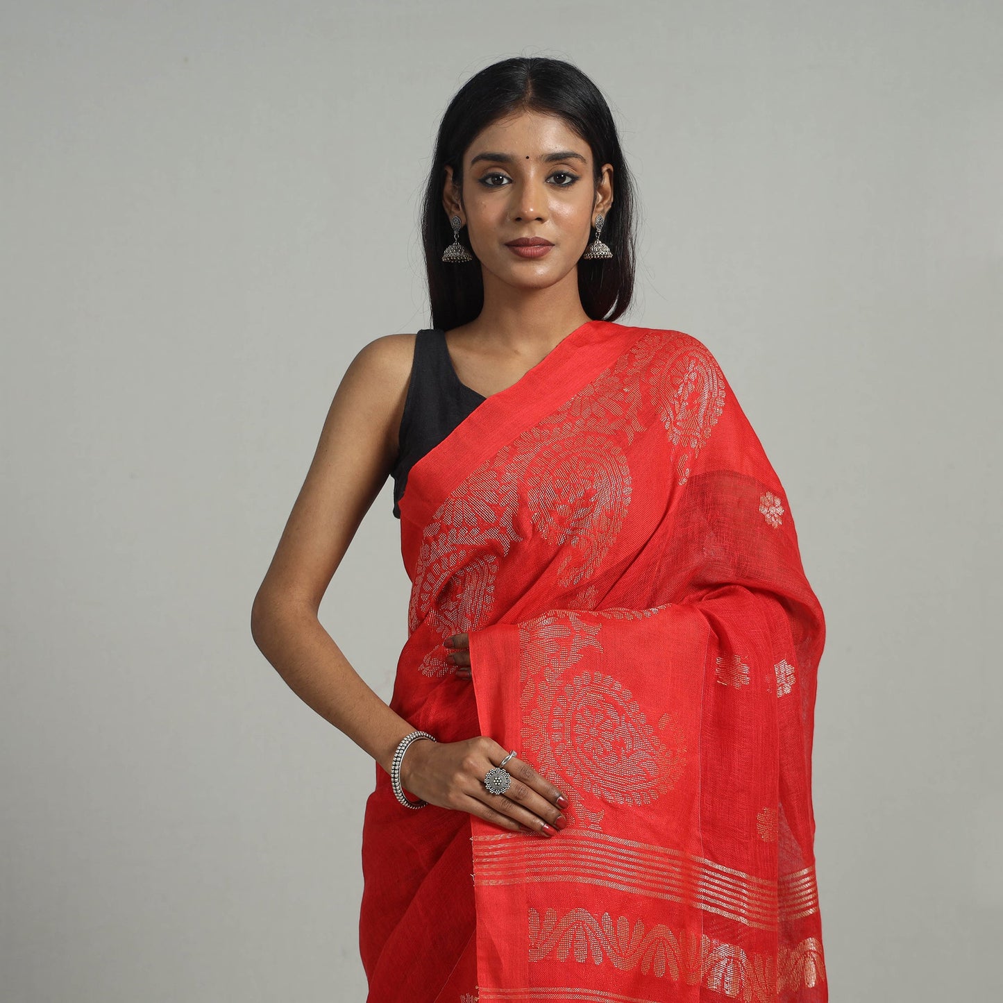 Red - phulia bengal hand weaving silk cotton saree