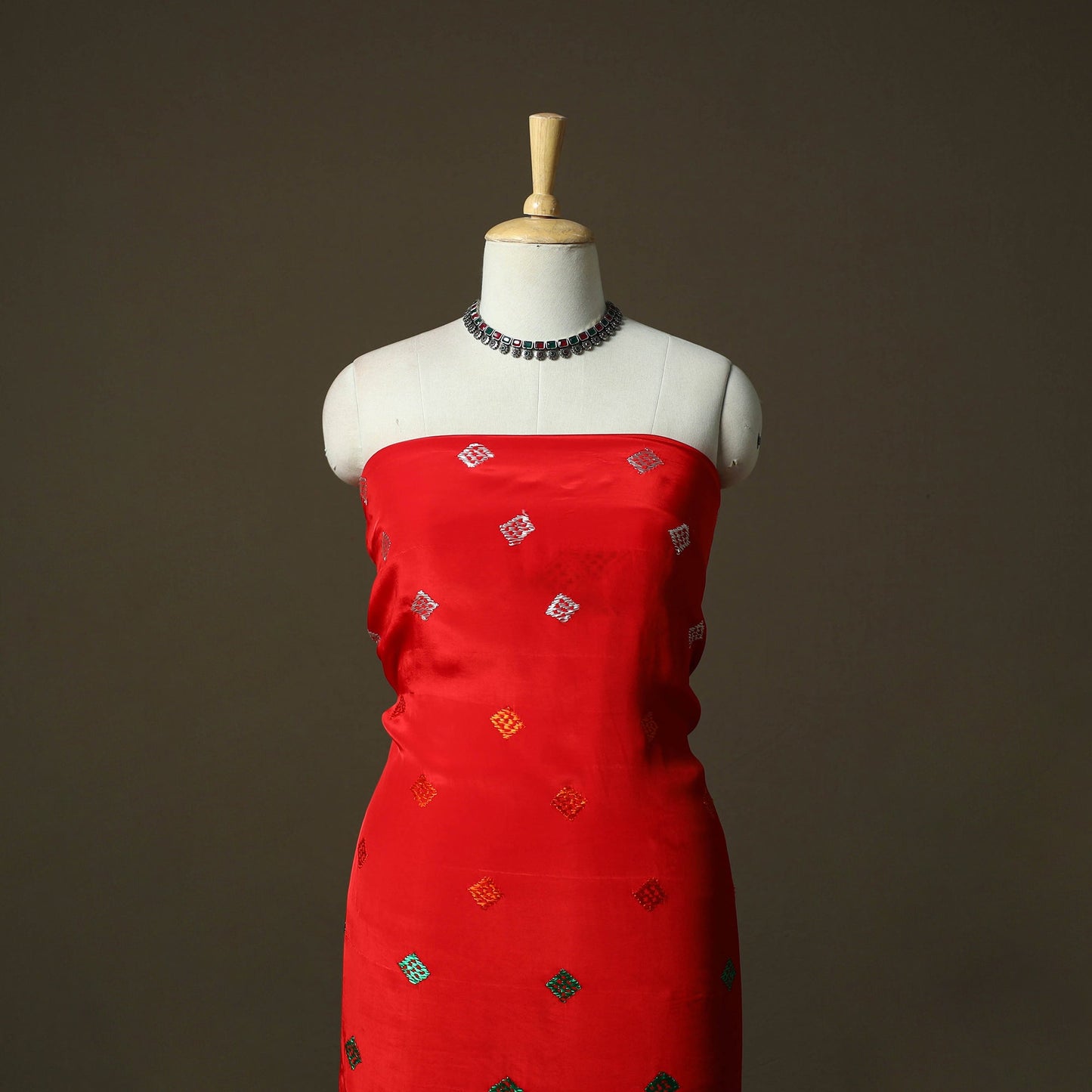 Phulkari hand embroidered crepe silk 3pc unstitched dress