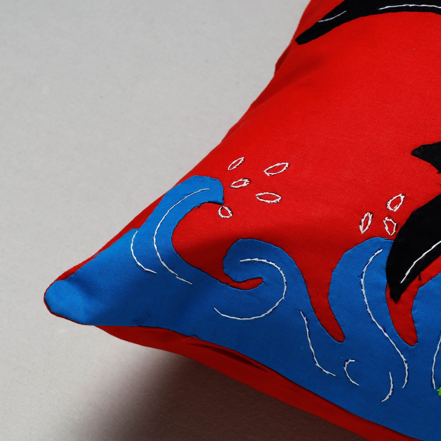 Red Pipli Applique Work Cotton Cushion Cover