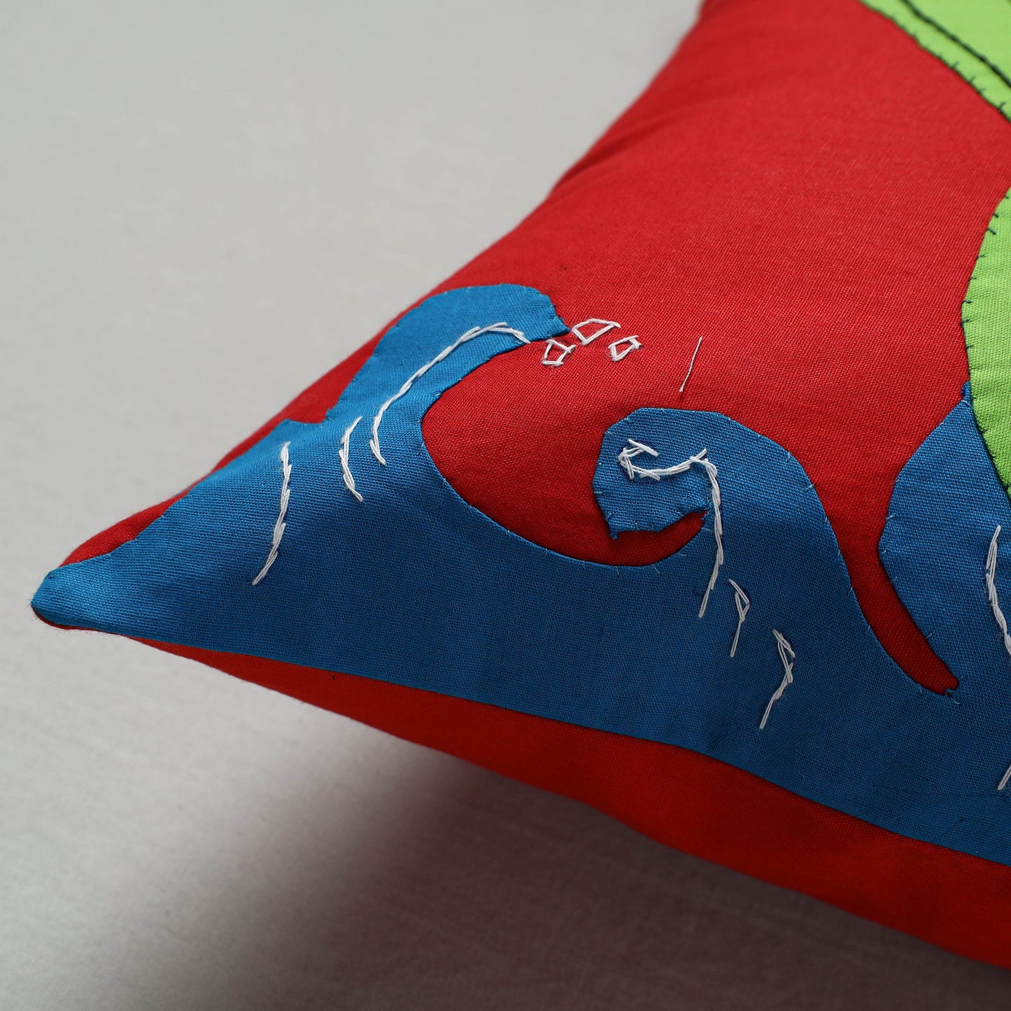 Red Pipli Applique Work Cotton Cushion Cover