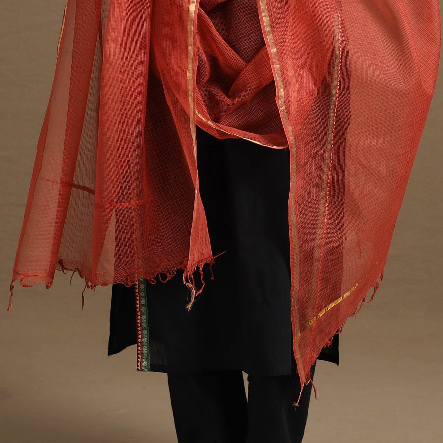 Red Plain Cotton Kota Doria Dupatta
