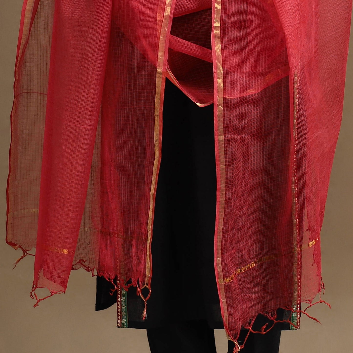 Buy Red Plain Cotton Kota Doria Dupatta