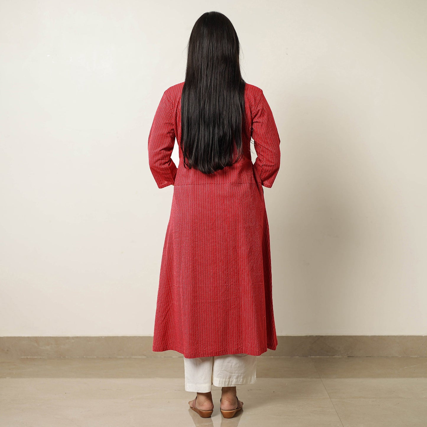 Plain Running Stitch Cotton Pintuck Long Kurta 43