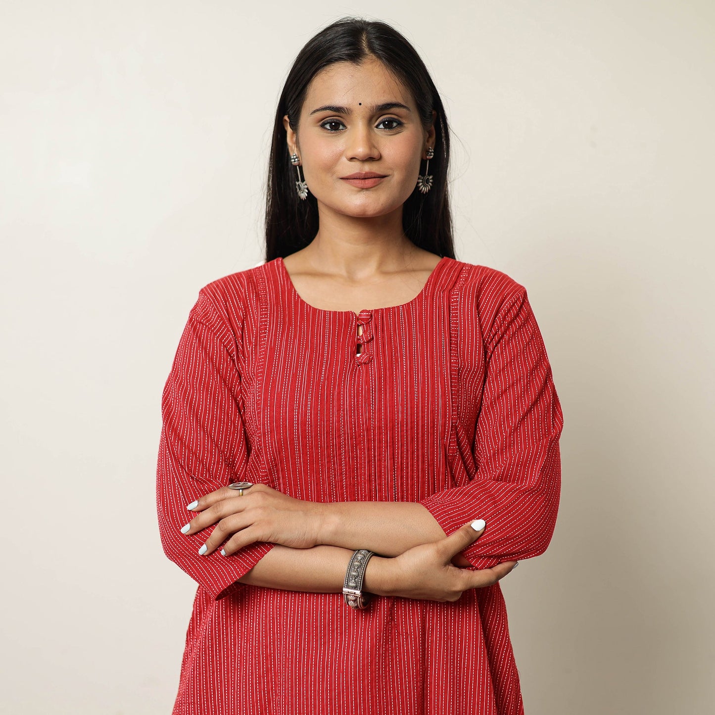 Plain Running Stitch Cotton Pintuck Long Kurta 43