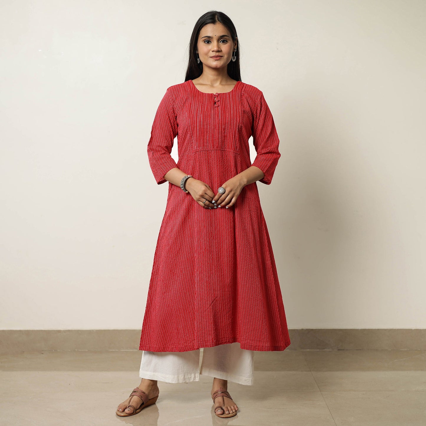 Plain Running Stitch Cotton Pintuck Long Kurta 43