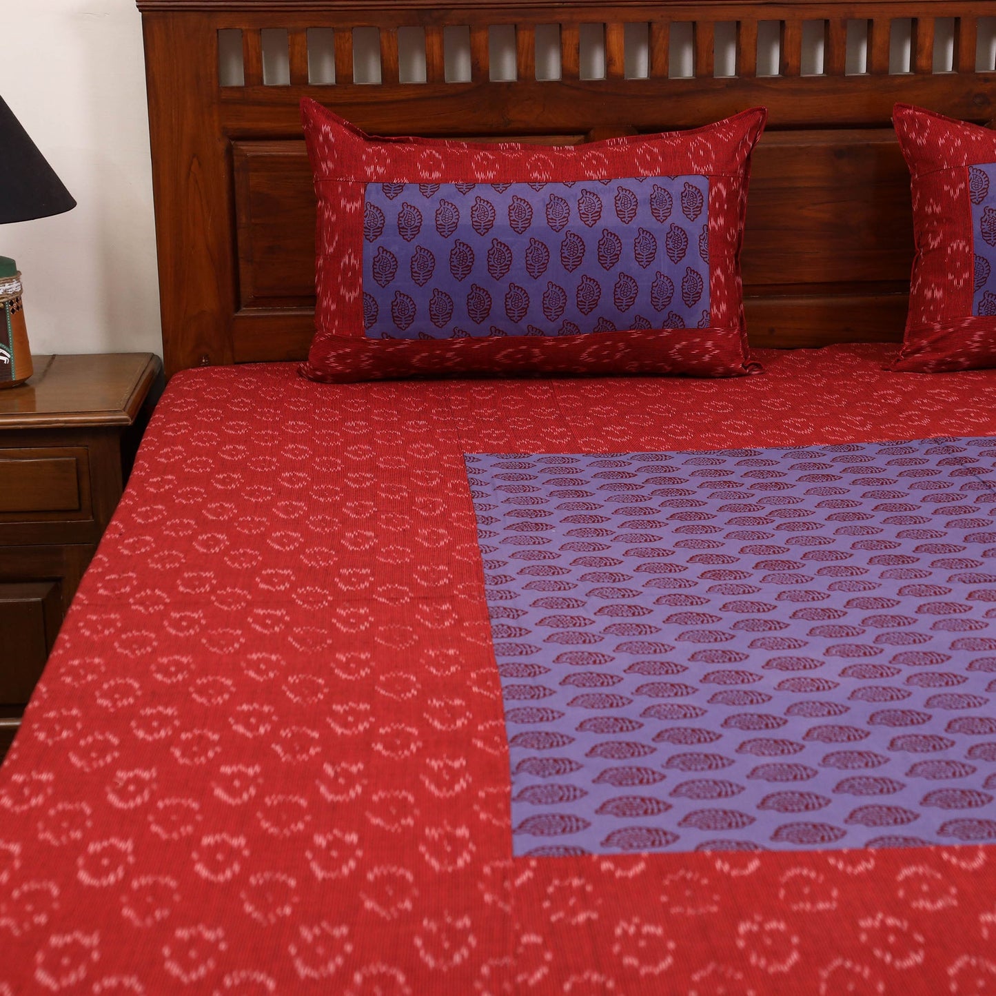 Pochampally ikat with bagh patch cotton bedsheet set 14