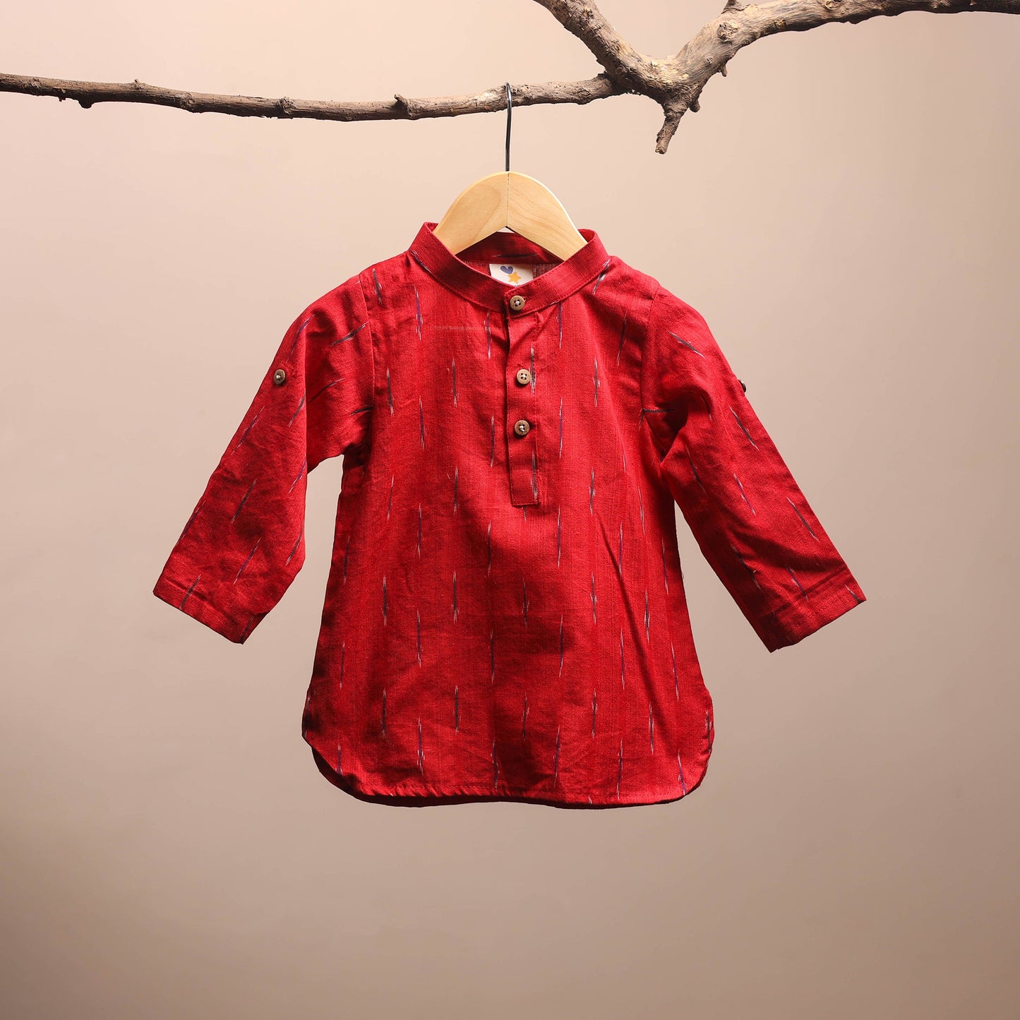 Red - pochampally ikat cotton kids kurta (6-12 months) 13
