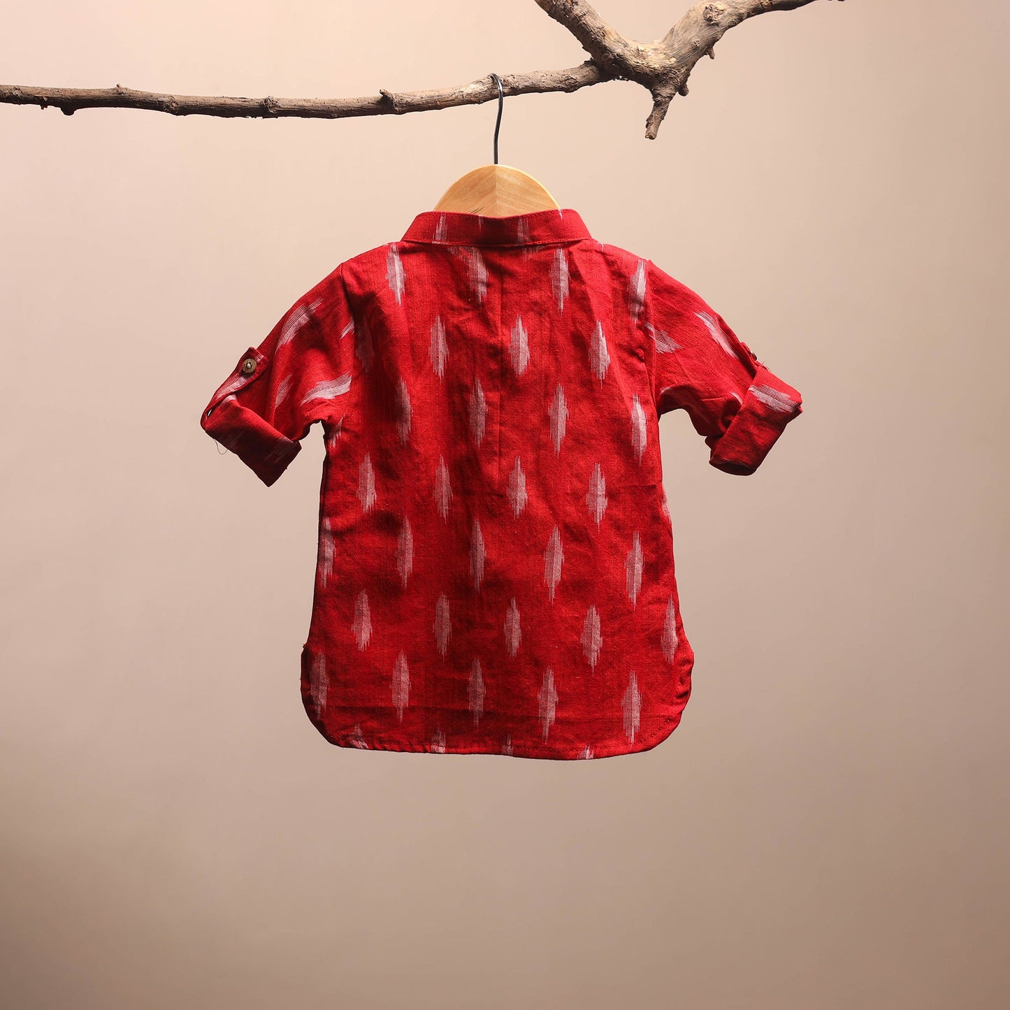 Red - pochampally ikat cotton kids kurta (6-12 months) 22