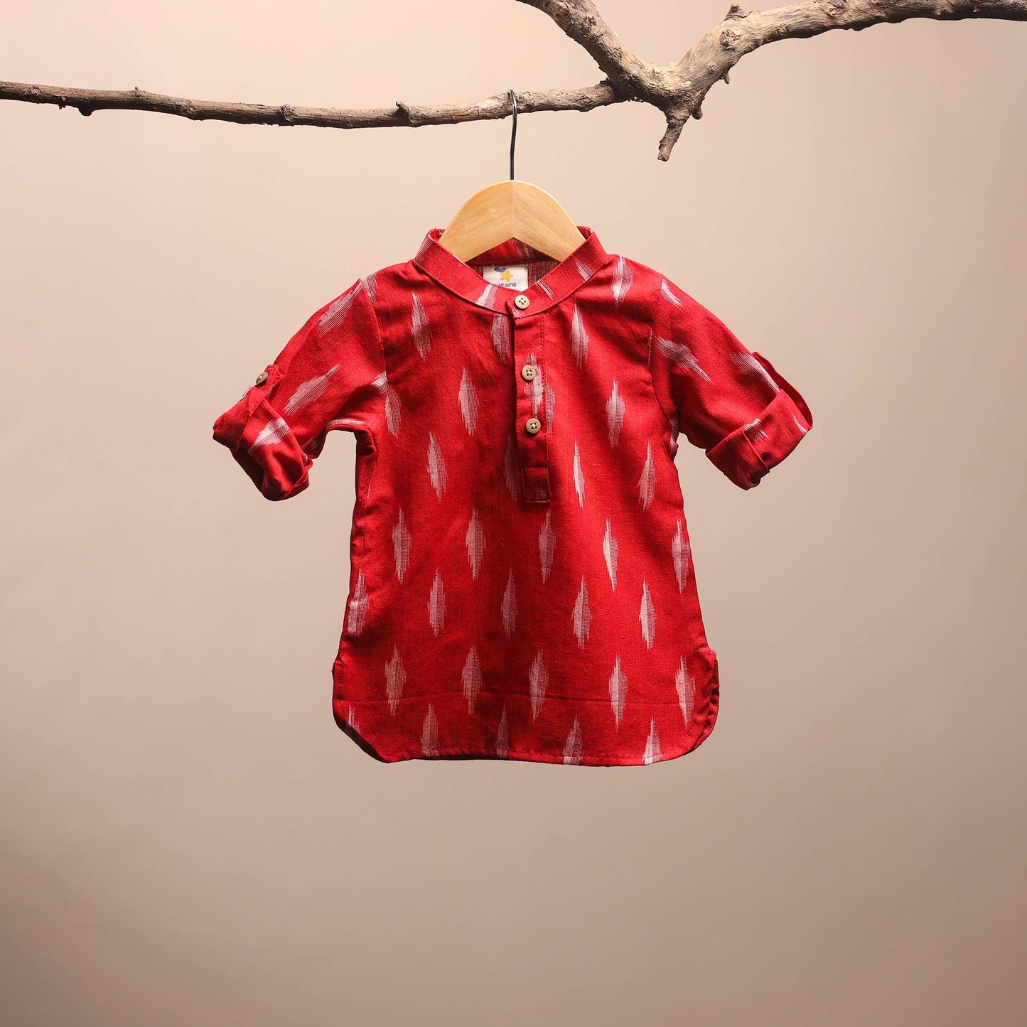Red - pochampally ikat cotton kids kurta (6-12 months) 22