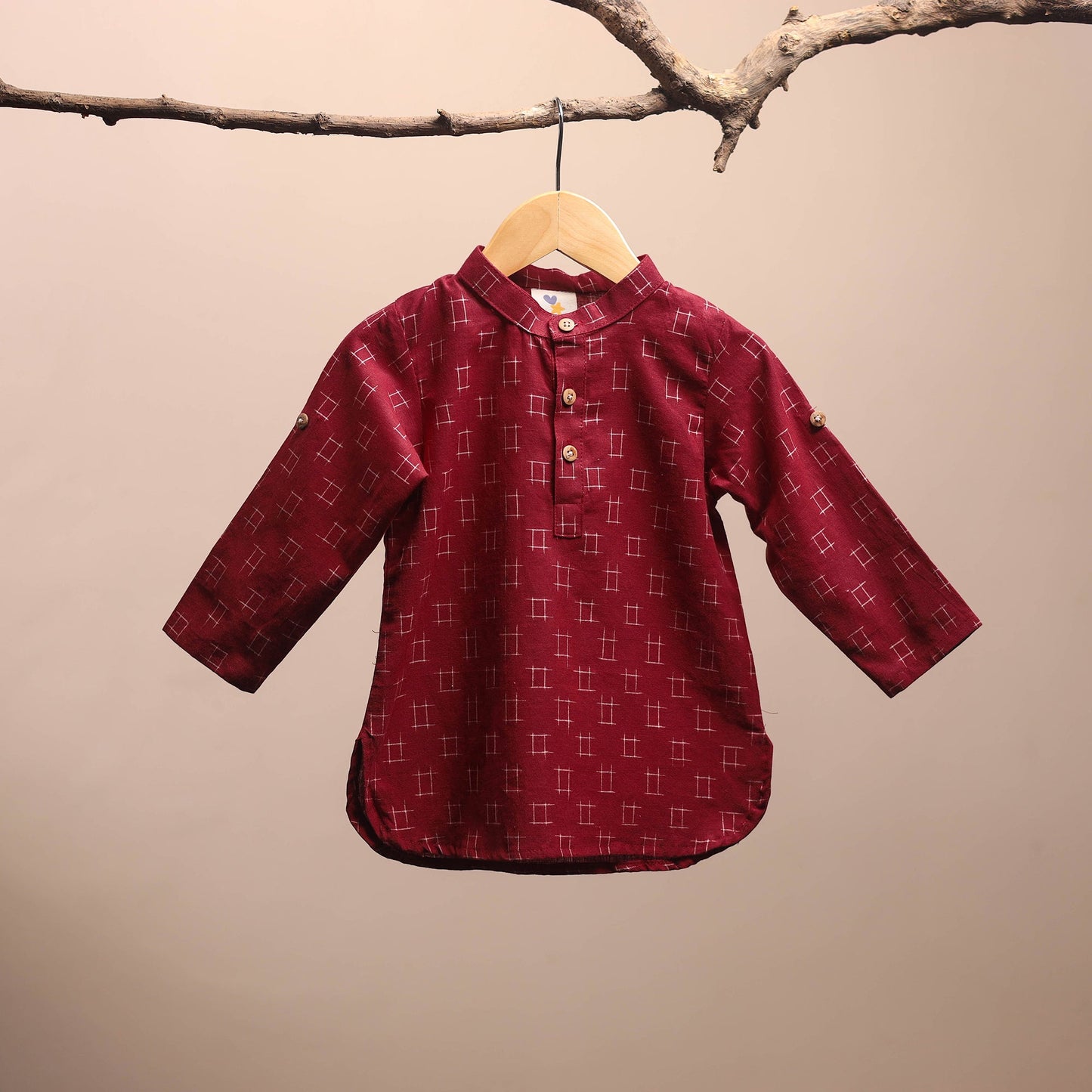 Red - pochampally ikat cotton kids kurta (6-12 months) 28