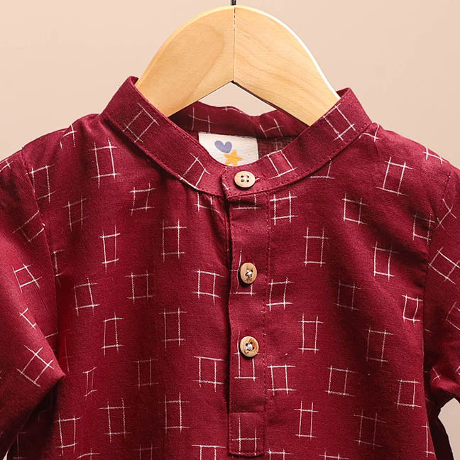 Red - pochampally ikat cotton kids kurta (6-12 months) 28