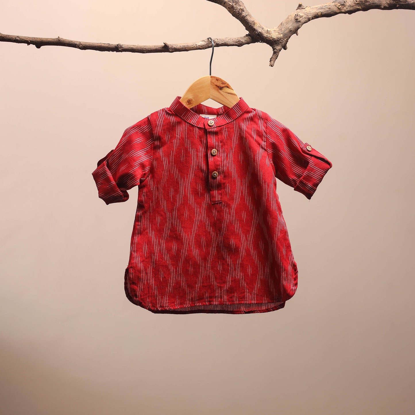 Red - pochampally ikat cotton kids kurta (6-12 months) 32