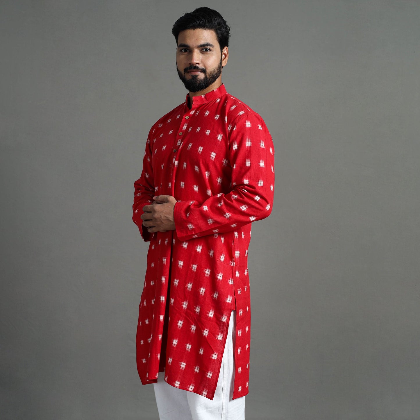 Pochampally Ikat Cotton Men Long Kurta