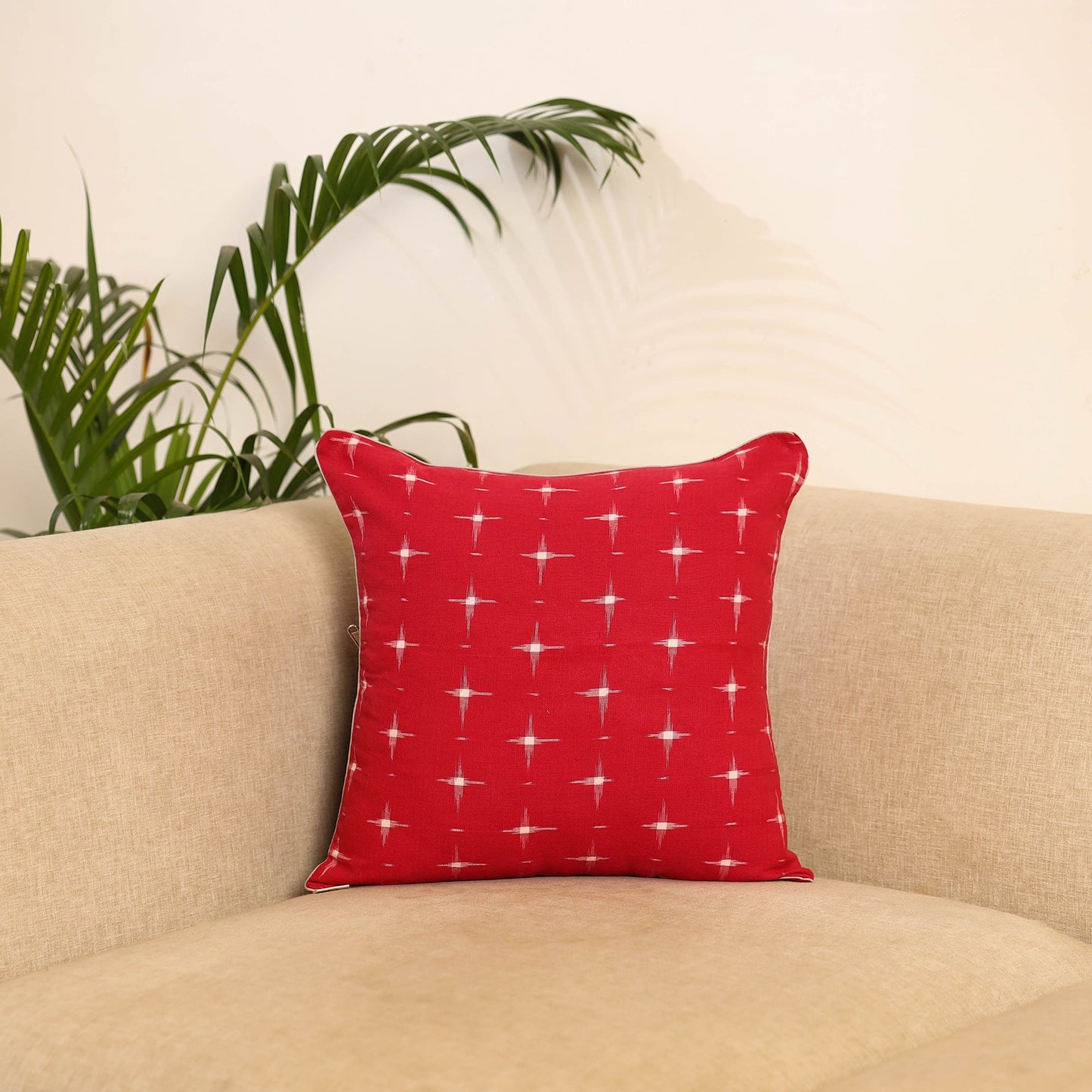 Red - pochampally ikat cushion cover 08 - handcrafted
