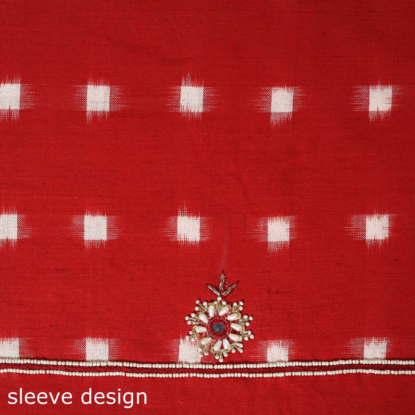 Red - pochampally ikat hand embroidery cotton blouse piece