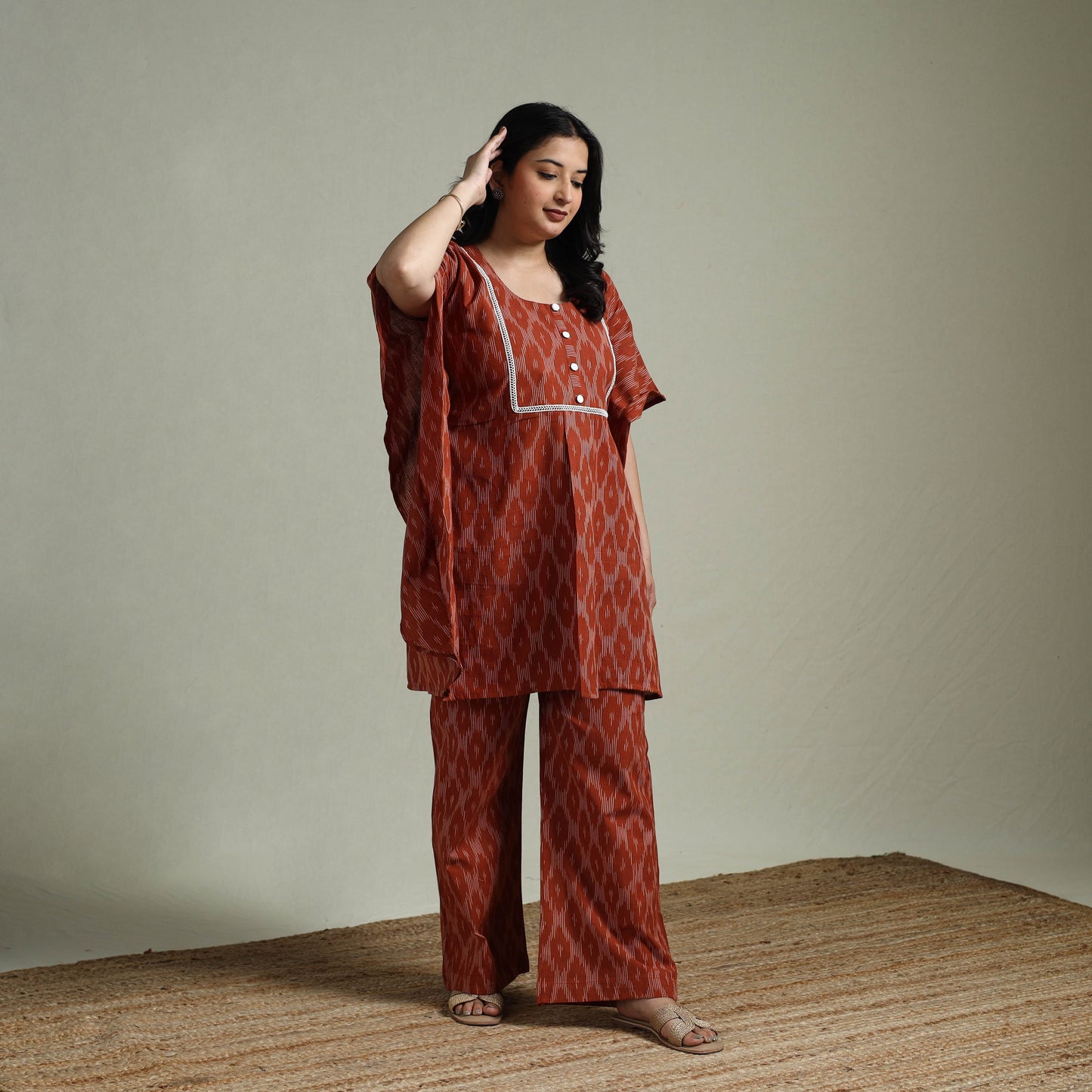 Pochampally ikat lace work cotton co-ord set for women 08