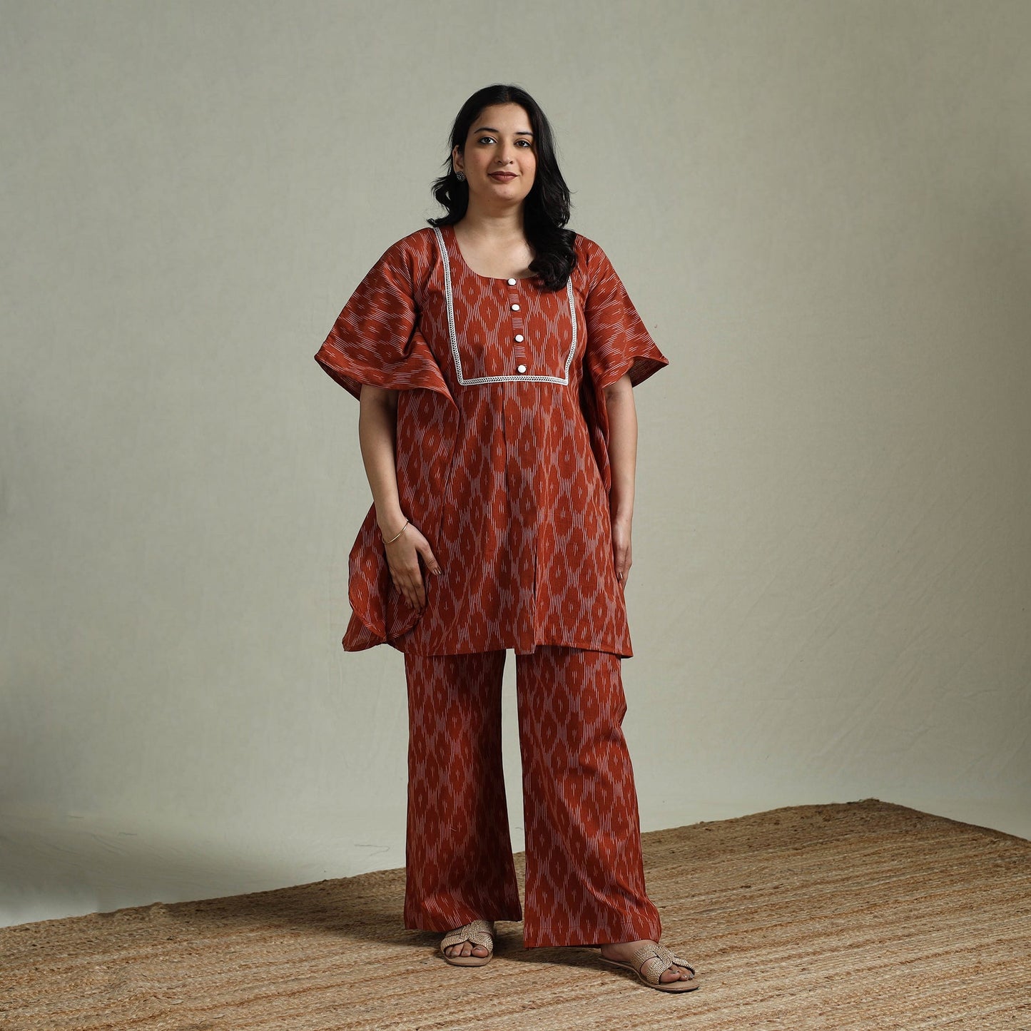 Pochampally ikat lace work cotton co-ord set for women 08