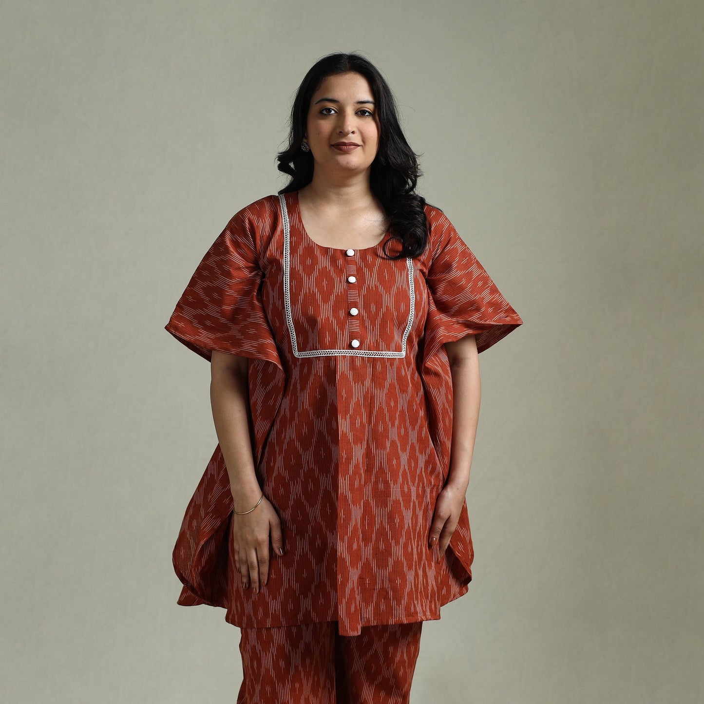 Pochampally ikat lace work cotton co-ord set for women 08