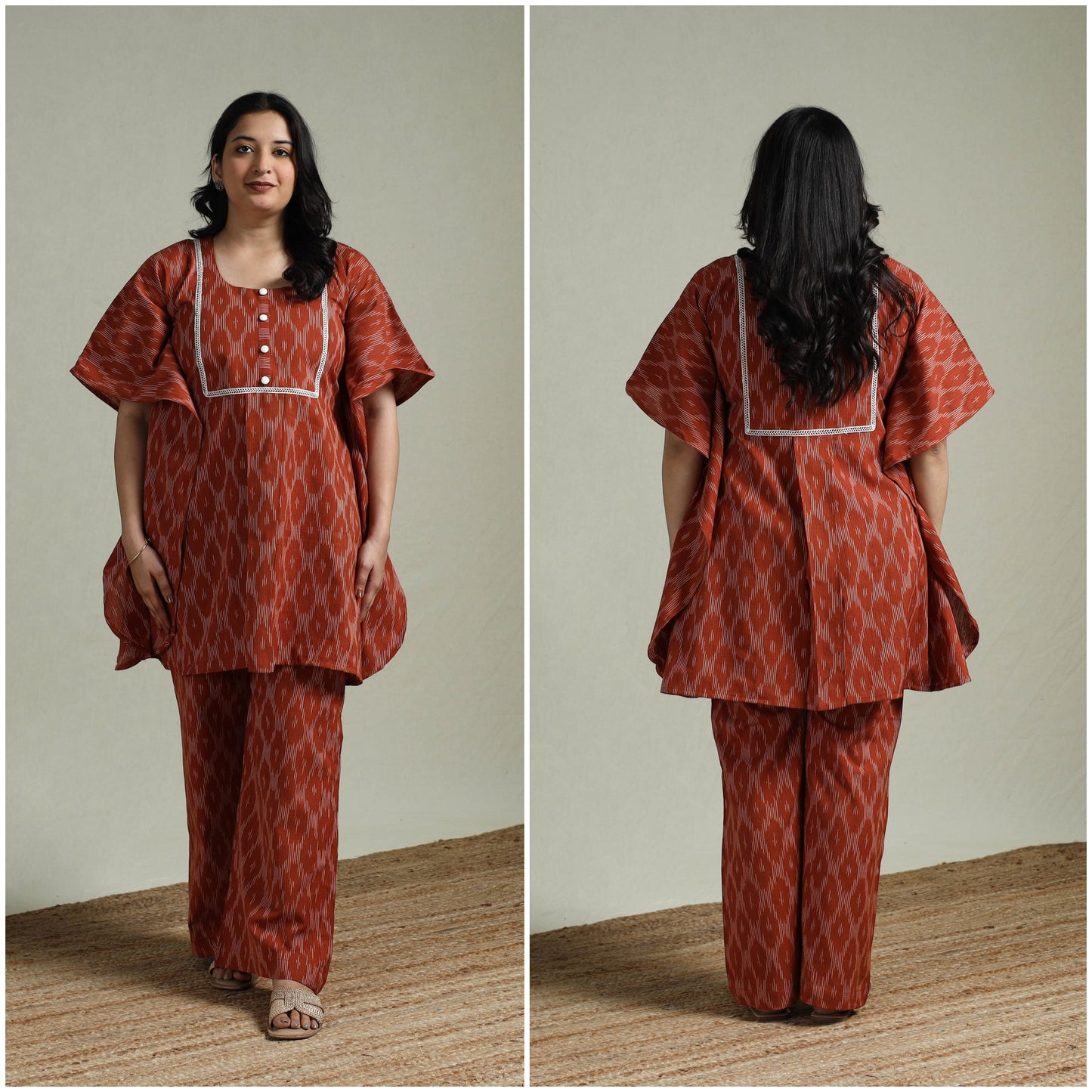 Pochampally ikat lace work cotton co-ord set for women 08