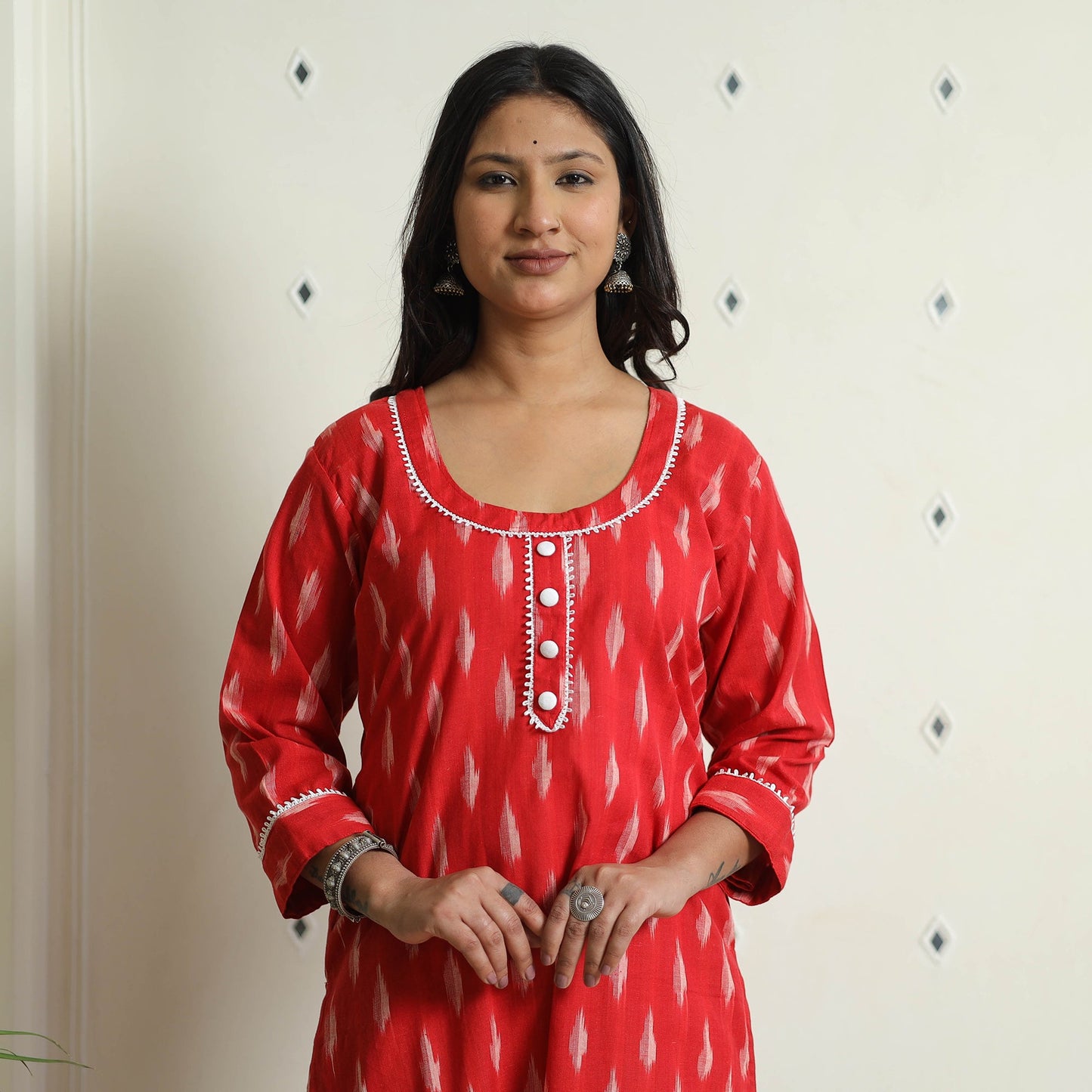 Buy Pochampally Ikat Weave Cotton Long Straight Kurta 10 Online at iTokri.com