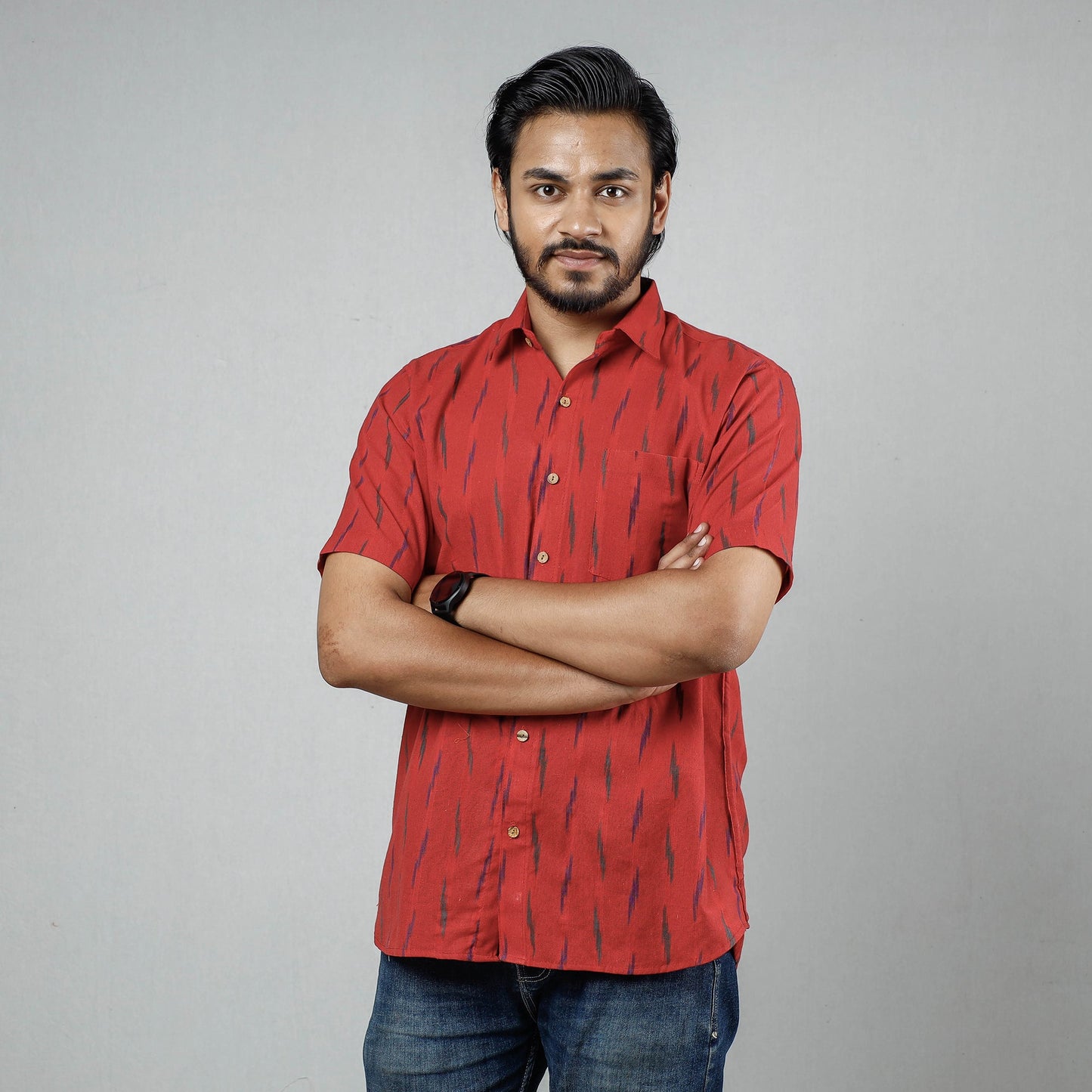 Buy Pochampally Ikat Weave Cotton Men Half Sleeve Shirt Online at iTokri.com