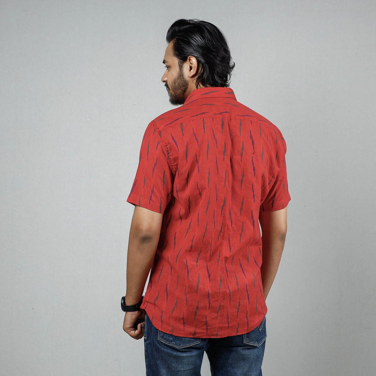 Buy Pochampally Ikat Weave Cotton Men Half Sleeve Shirt Online at iTokri.com