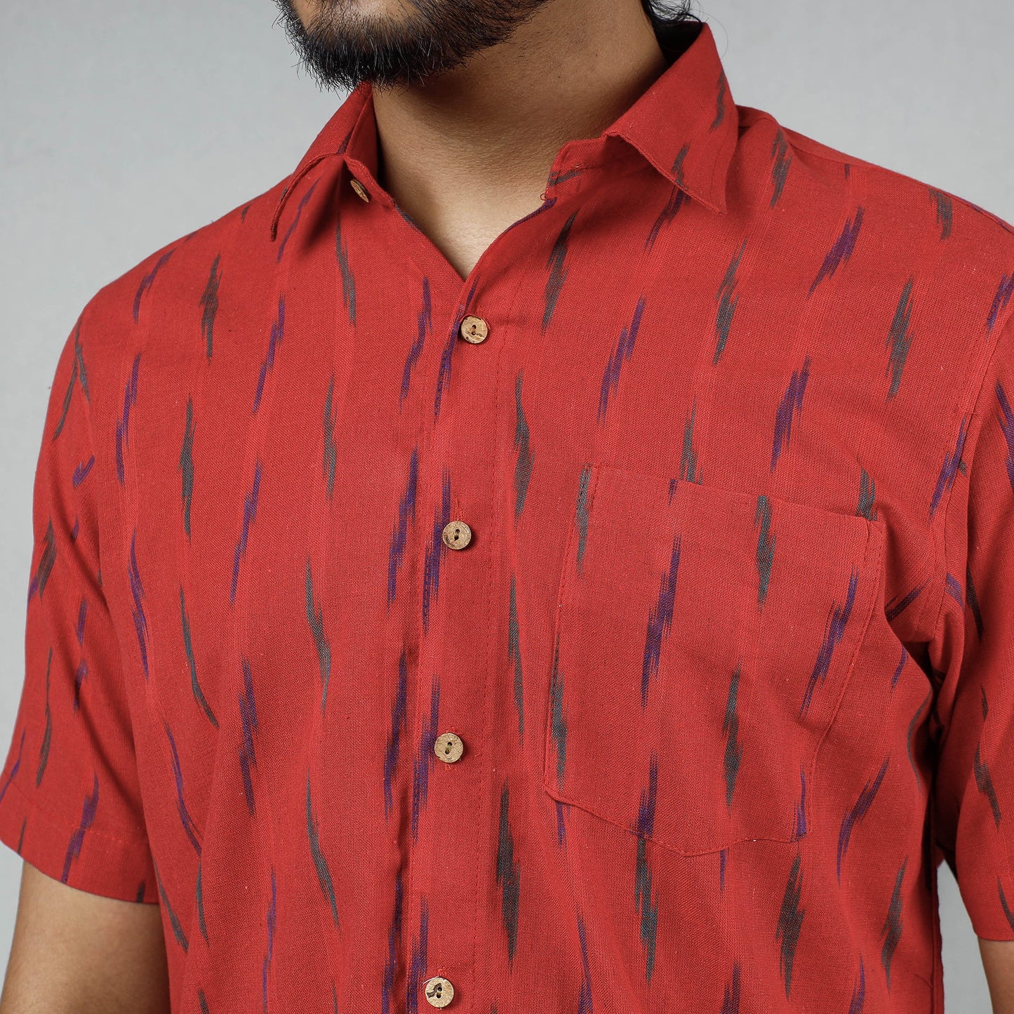 Buy Pochampally Ikat Weave Cotton Men Half Sleeve Shirt Online at iTokri.com