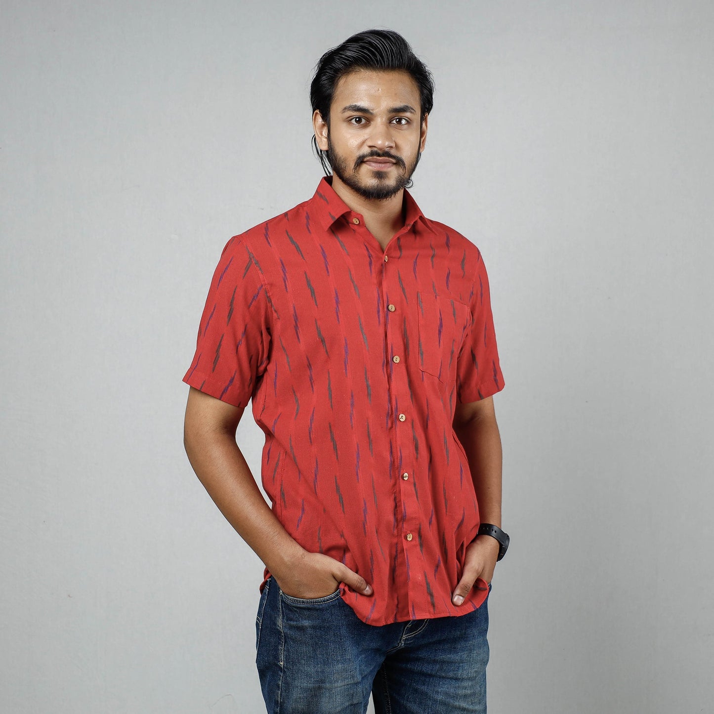 Buy Pochampally Ikat Weave Cotton Men Half Sleeve Shirt Online at iTokri.com