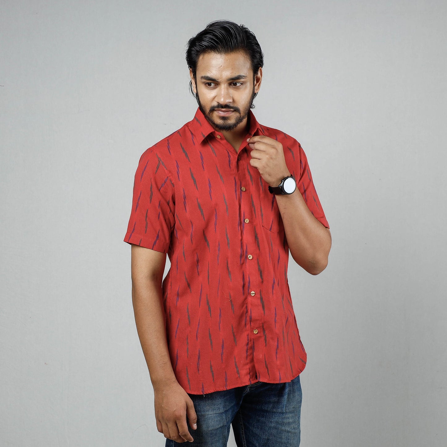 Buy Pochampally Ikat Weave Cotton Men Half Sleeve Shirt Online at iTokri.com