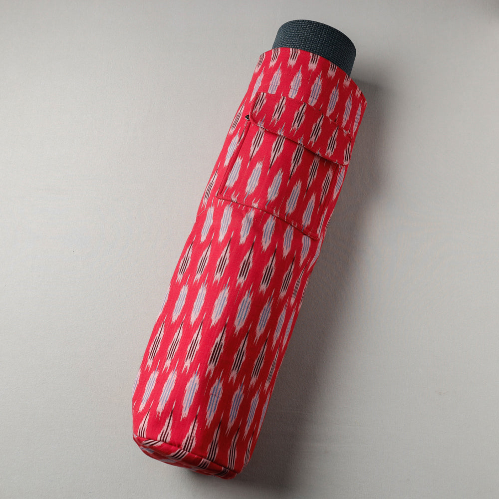 Red Pochampally Ikat Cotton Yoga Mat Bag