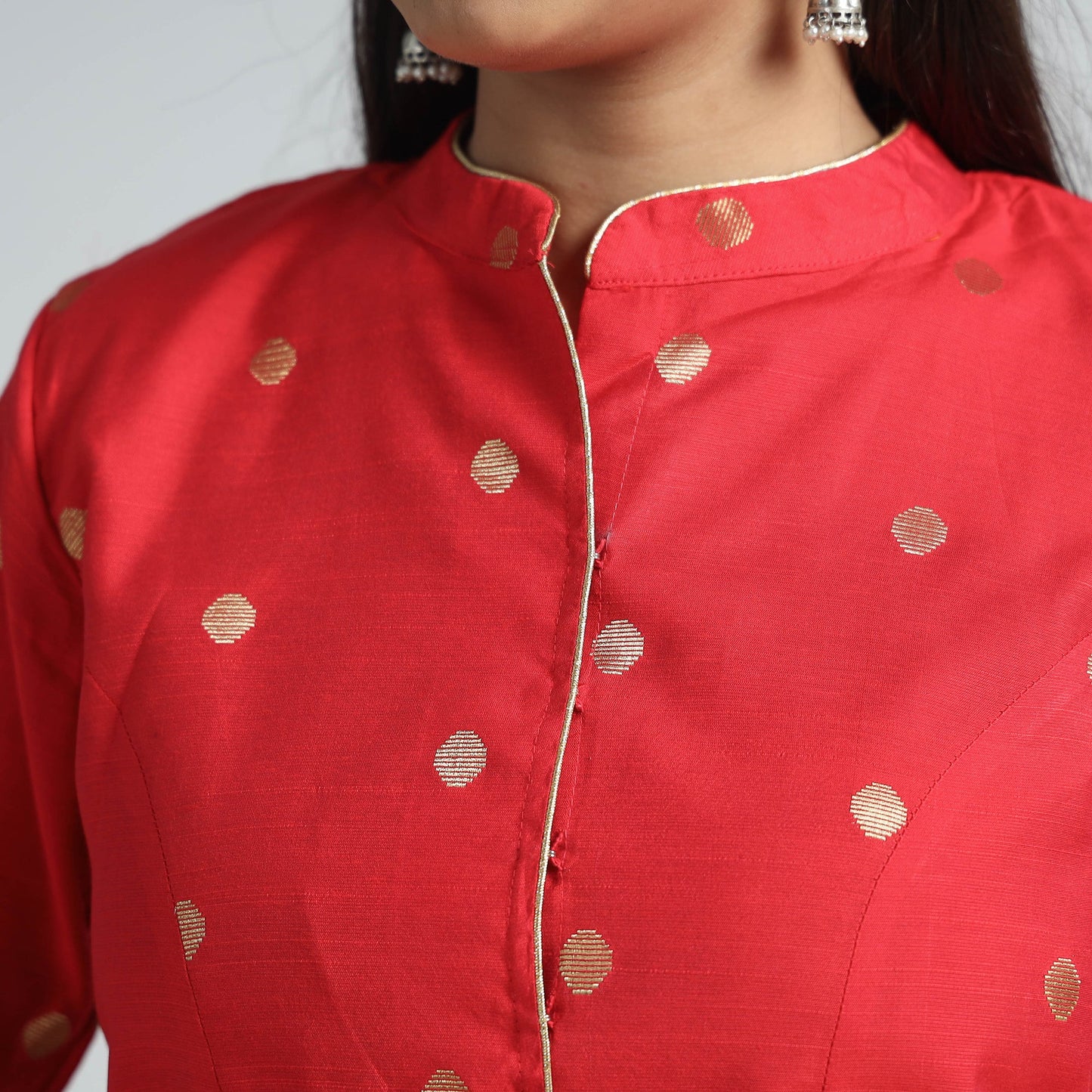 Buy Polka Dot Zari Buti Viscose Silk Stitched Blouse