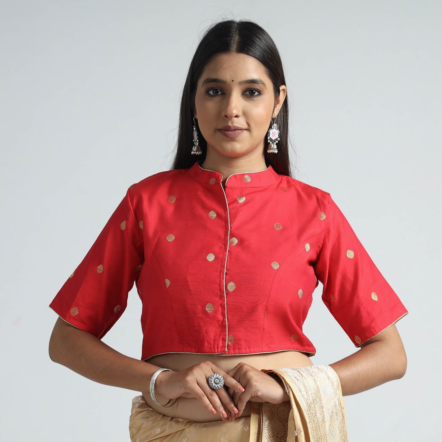 Buy Polka Dot Zari Buti Viscose Silk Stitched Blouse