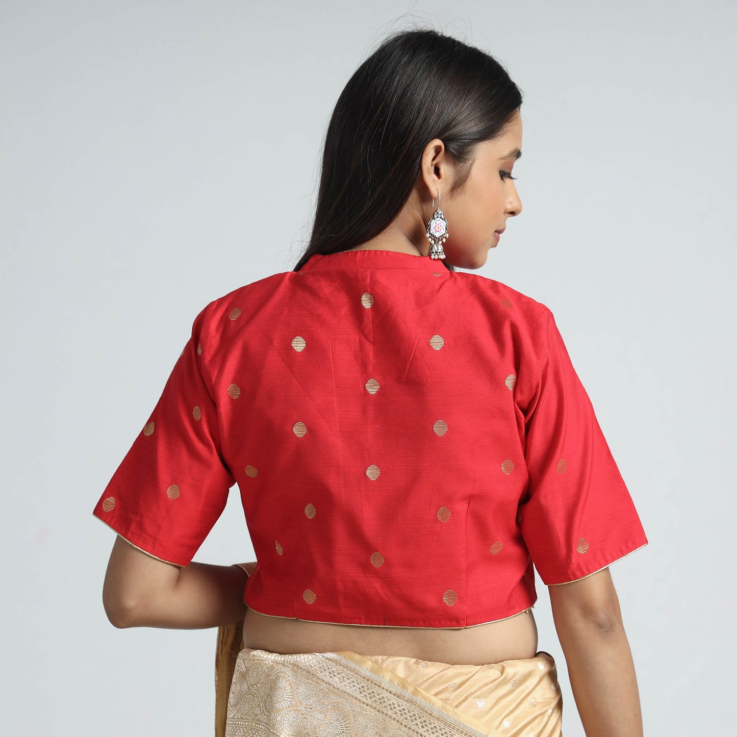 Buy Polka Dot Zari Buti Viscose Silk Stitched Blouse