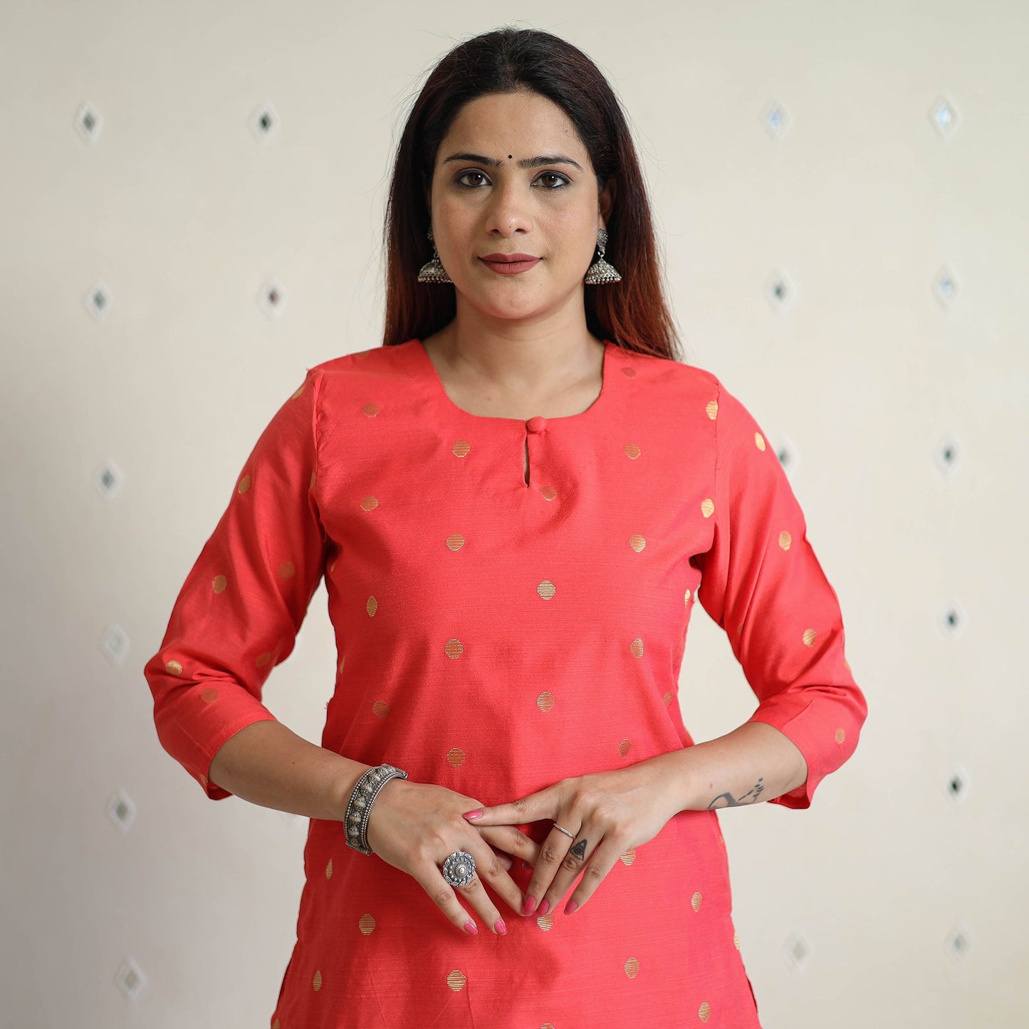Polka Zari Buti Spun Dupion Silk Long Straight Kurta 39
