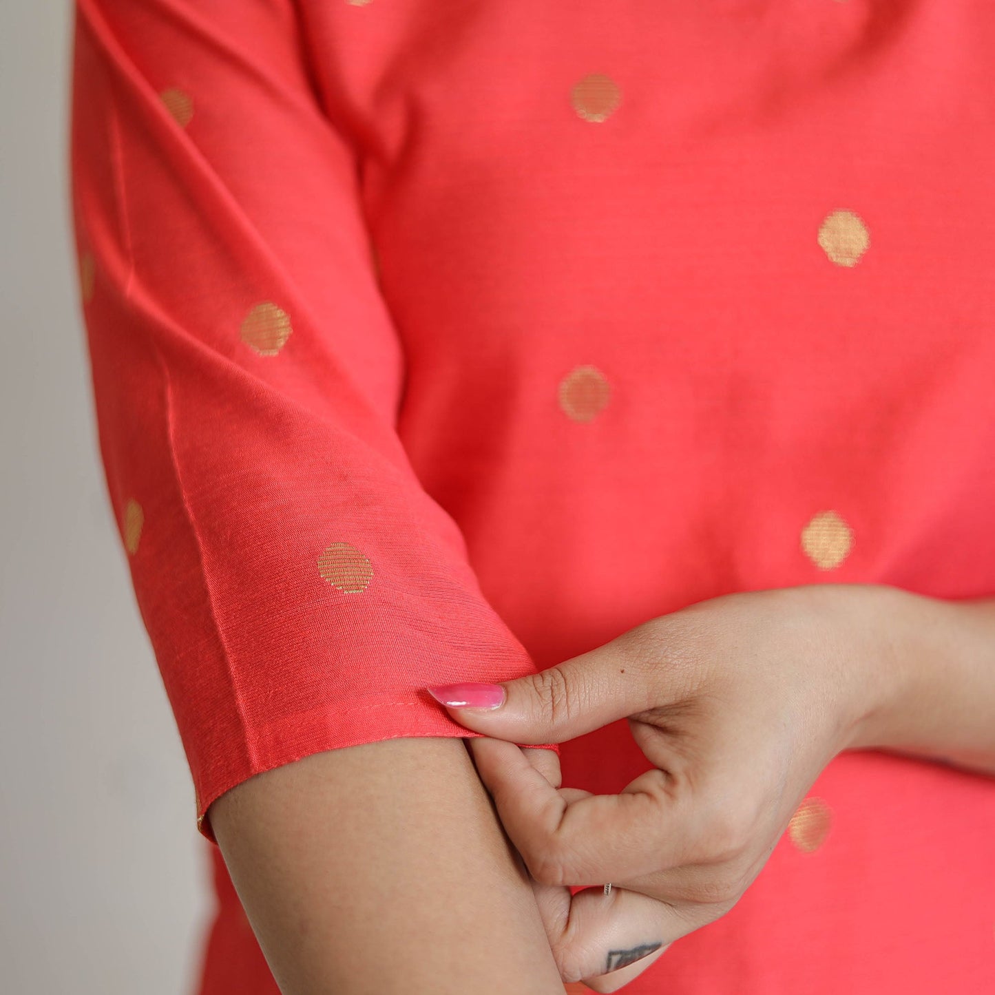 Polka Zari Buti Spun Dupion Silk Long Straight Kurta 39