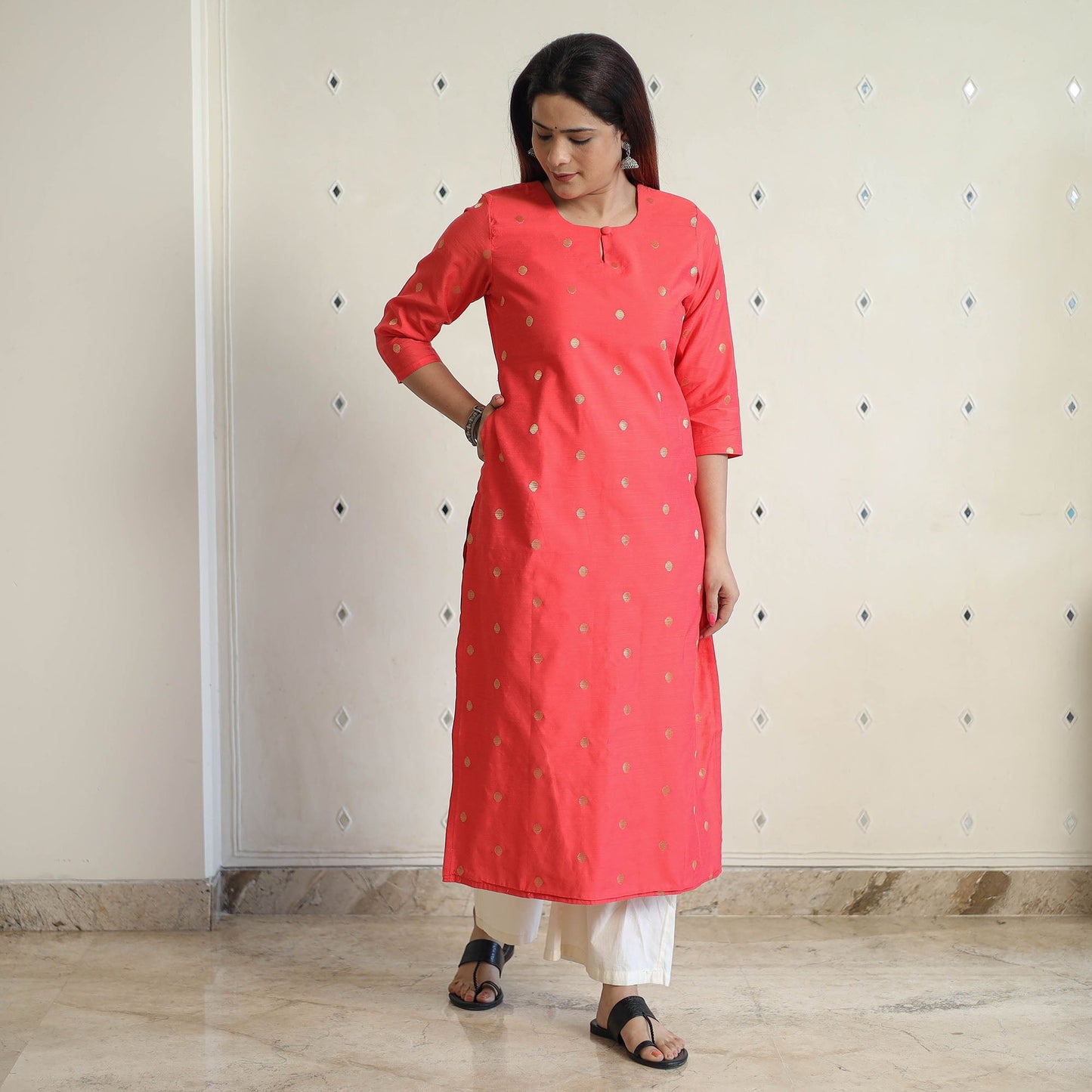 Polka Zari Buti Spun Dupion Silk Long Straight Kurta 39