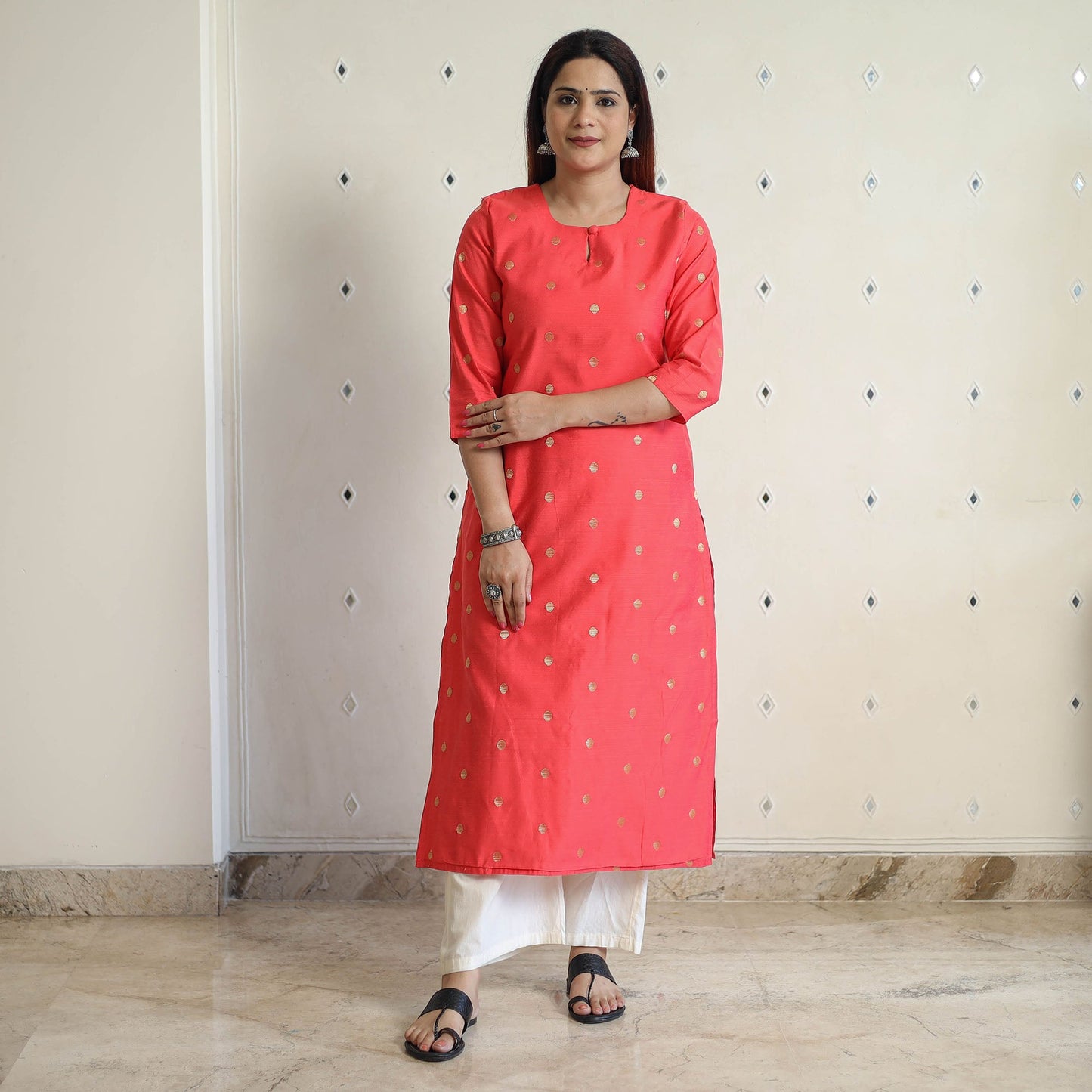 Polka Zari Buti Spun Dupion Silk Long Straight Kurta 39