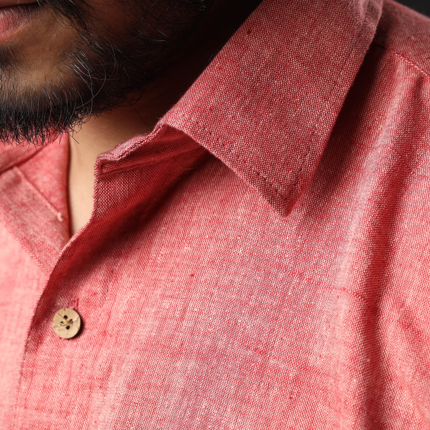 Red prewashed fine cotton handloom half sleeves shirt