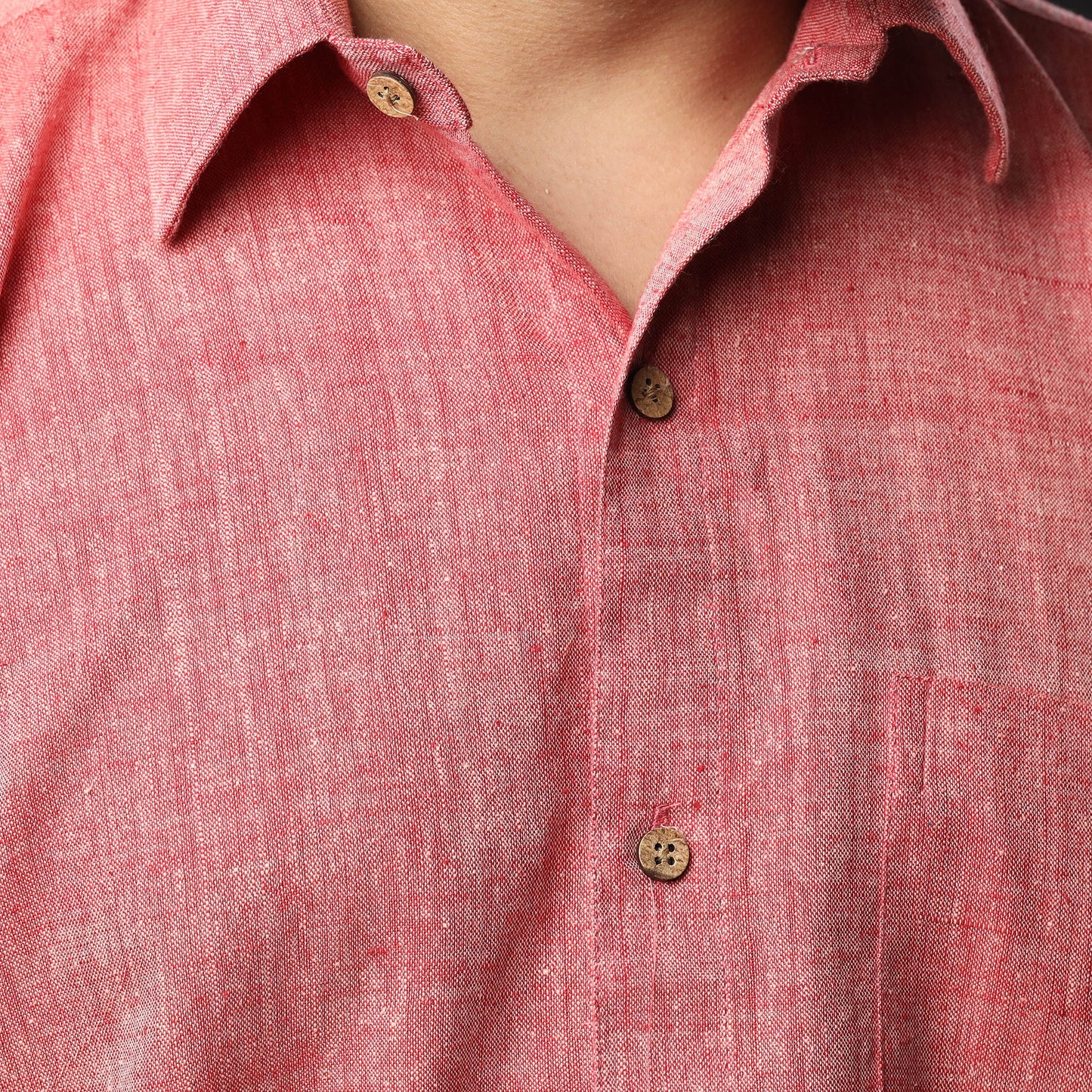 Red prewashed fine cotton handloom half sleeves shirt